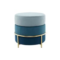 Hocker Pouf Samt Blau H: 46 Cm Rund - Blau/Goldfarben, Basics, Holzwerkstoff/Textil (48,5/46/48,5cm) - Kayoom