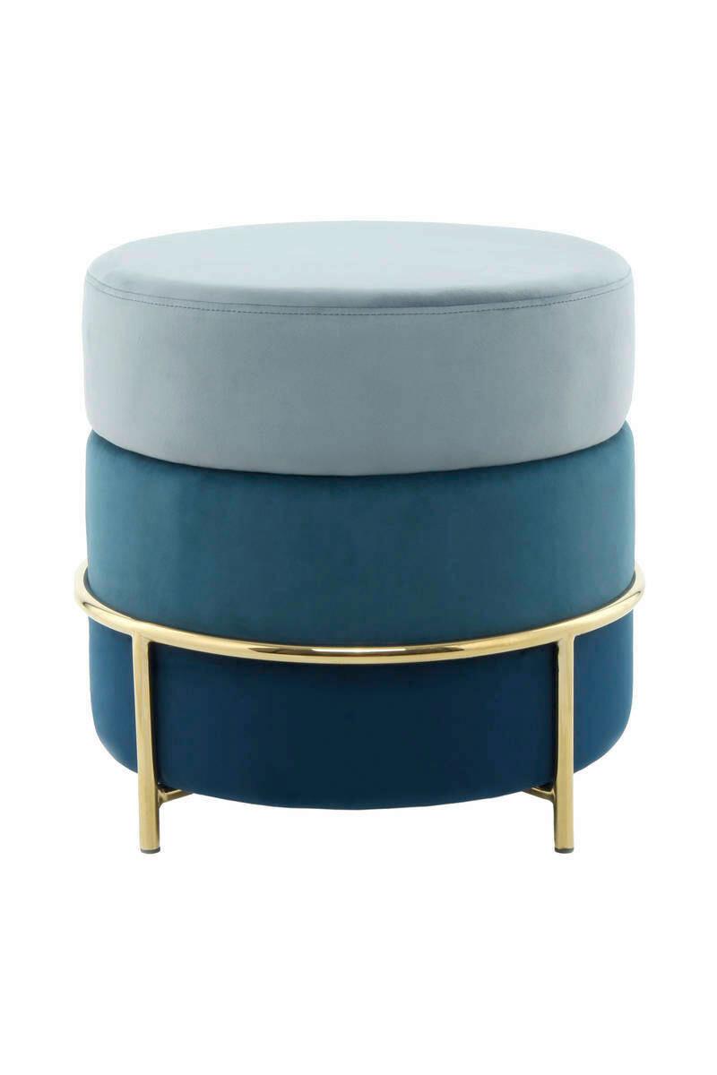 Hocker Pouf Samt Blau H: 46 Cm Rund