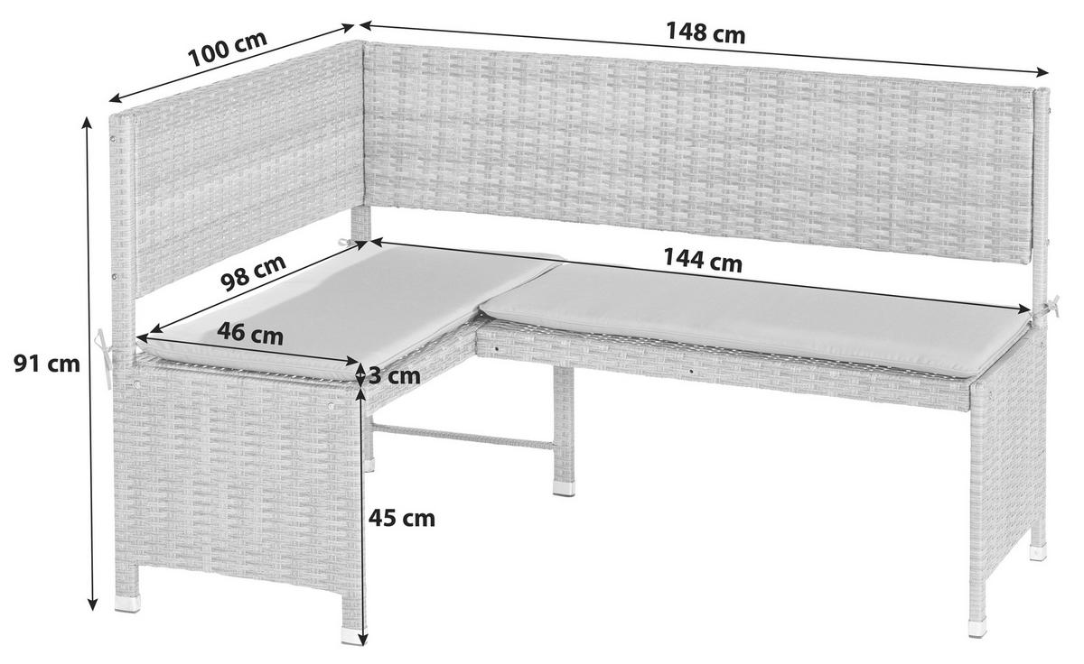 Gartenbank Kunststoff 2-Sitzer Eckbank - Naturfarben/Cappuccino, KONVENTIONELL, Kunststoff/Textil (100/148cm) - Gardenson