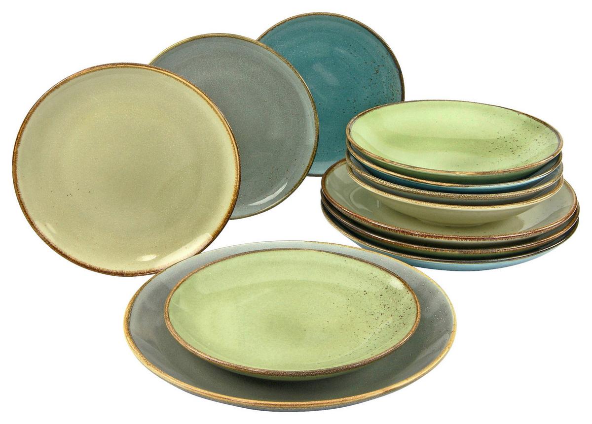 Kombiservice Porzellan 4 Personen Geschirr Set - Multicolor/Grün, Basics, Keramik - Creatable