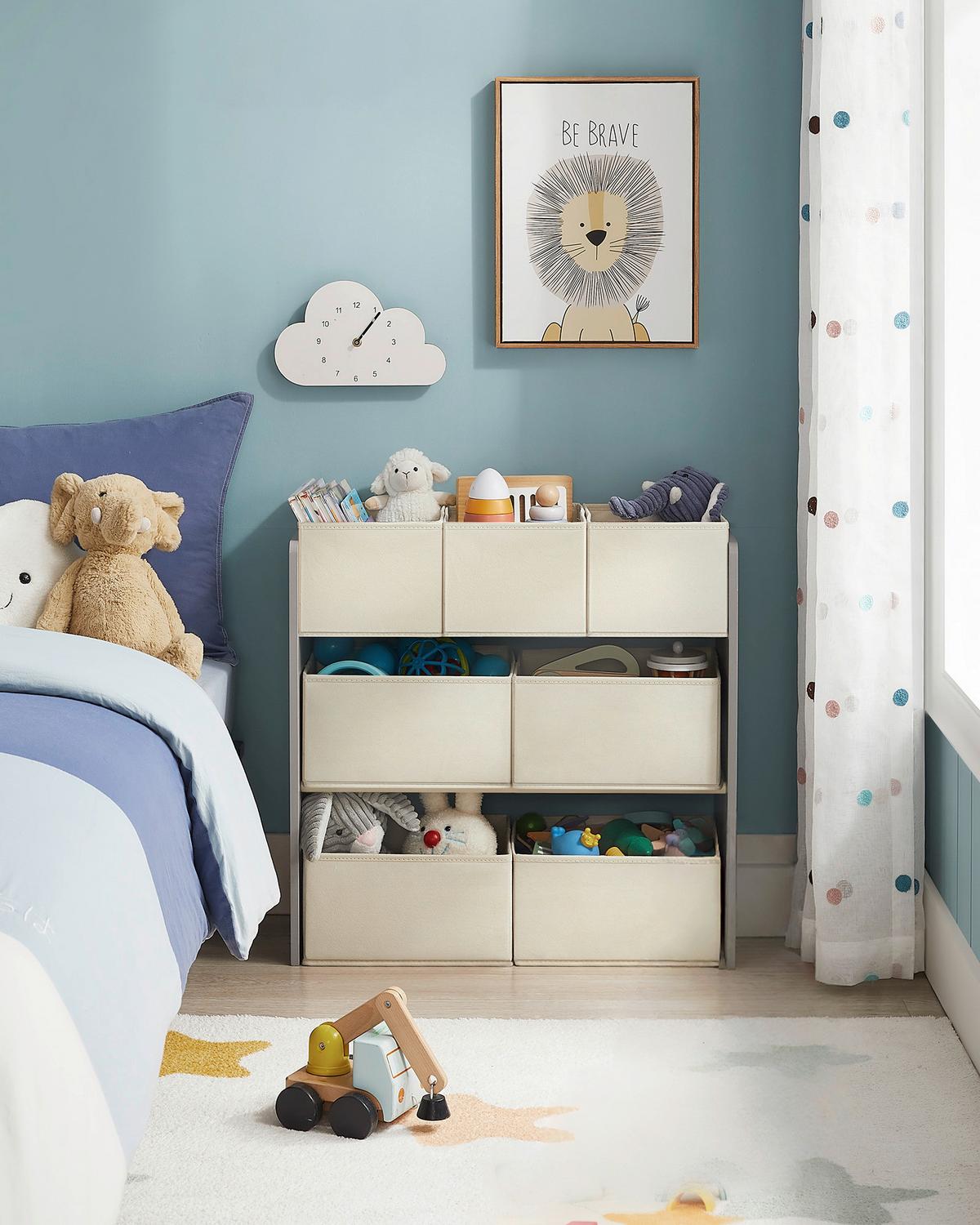 Kinderregal Toy Storage Shelf Grau/Beige B: 62,5 cm - Beige/Grau, MODERN, Holzwerkstoff/Textil (62,5/60/29,5cm) - MID.YOU