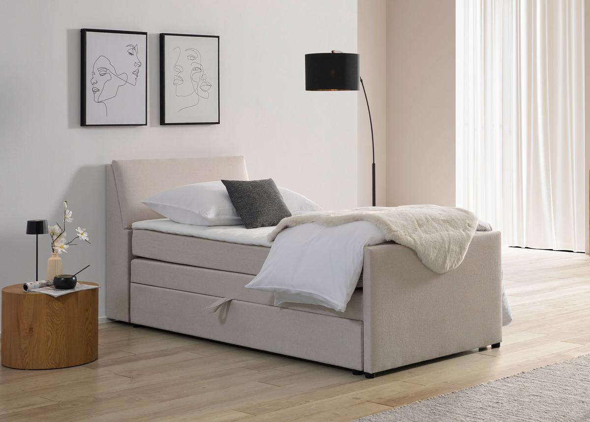 Boxspringbett Mit Bettkasten Nida 120x200 Cm Creme - Creme/Schwarz, MODERN, Holz/Textil (120/200cm) - MID.YOU