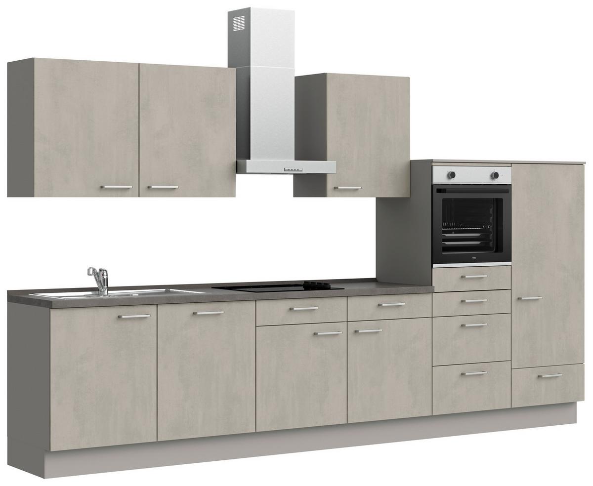 Kuchynská linka 360 cm, betónová sivá - sivá/farba ušľachtilej ocele, Modern, kov/kompozitné drevo (360cm) - Nobilia