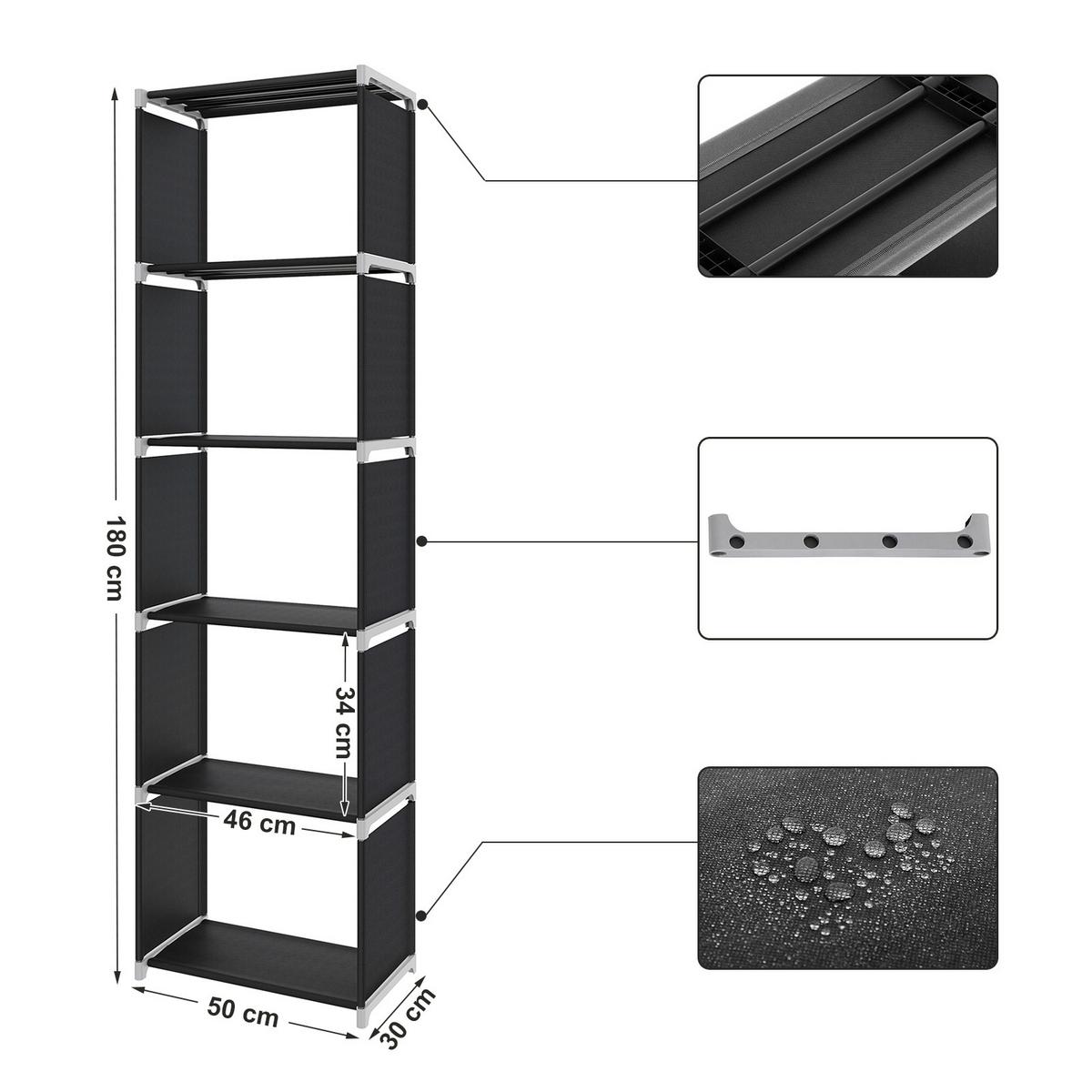 REGALKOMBINATION B: 50 cm, Schwarz - Schwarz, Basics, Kunststoff/Textil (50/180/30cm) - Boxxx