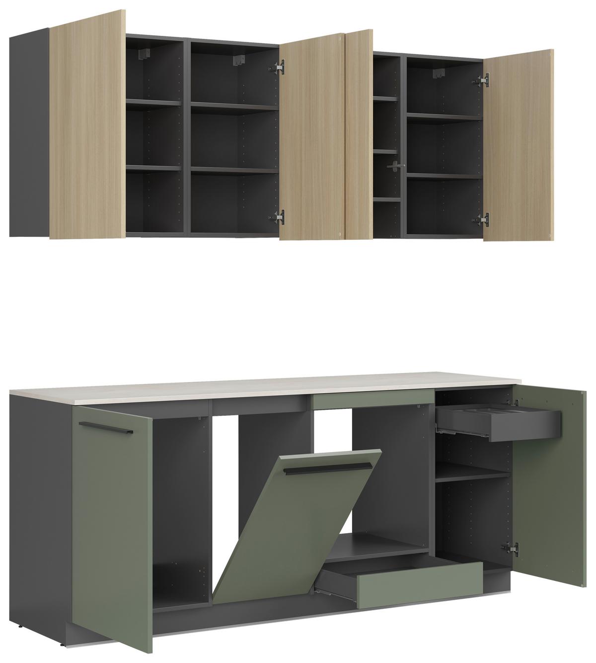 Küchenblock Milino Small-Smg/Sbe - Dunkelgrün/Eichefarben, Basics, Holzwerkstoff (210cm) - Visiona