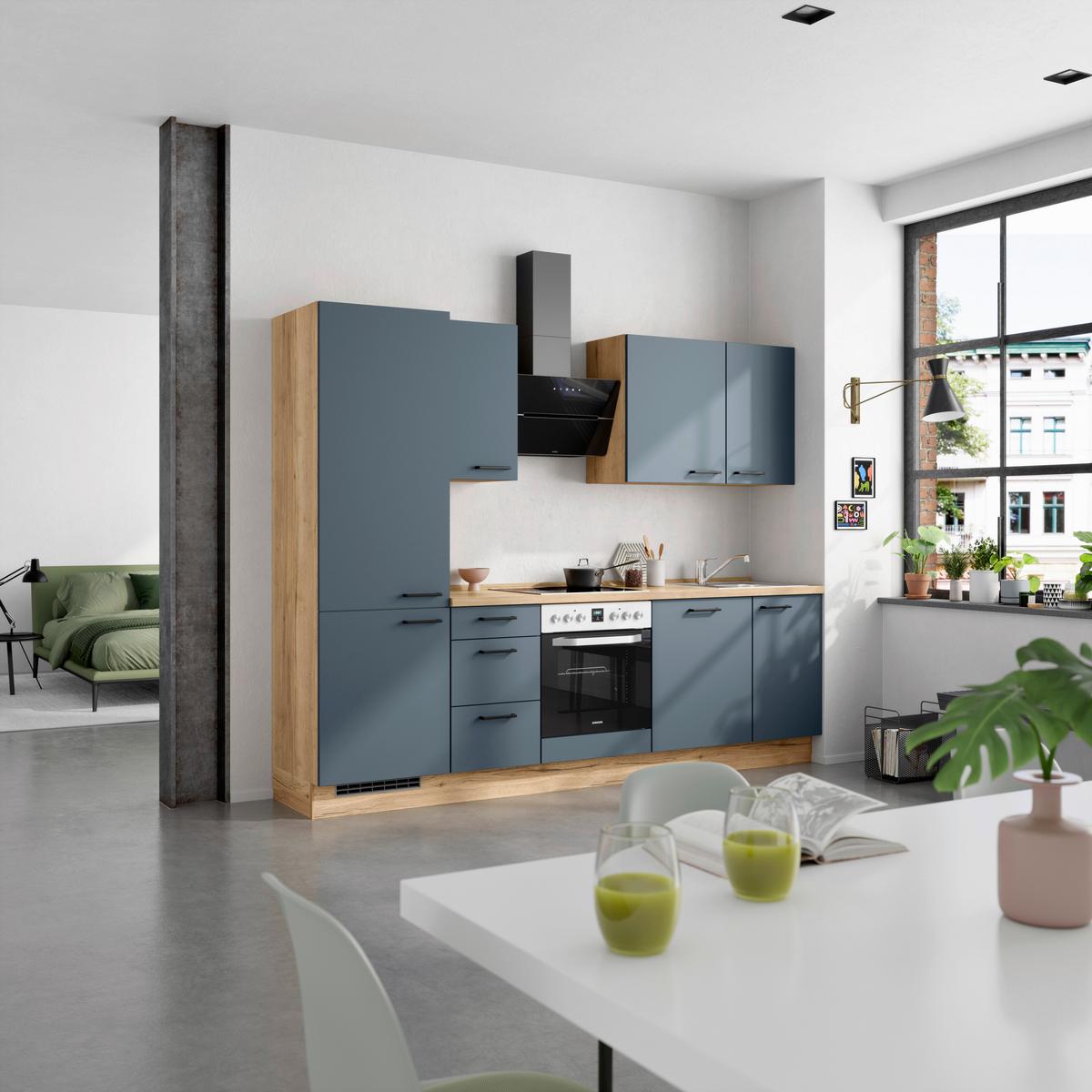 Küchenleerblock Easytouch High-Line, H6 Links - Blau/Eichefarben, MODERN, Holzwerkstoff (270cm) - Nobilia