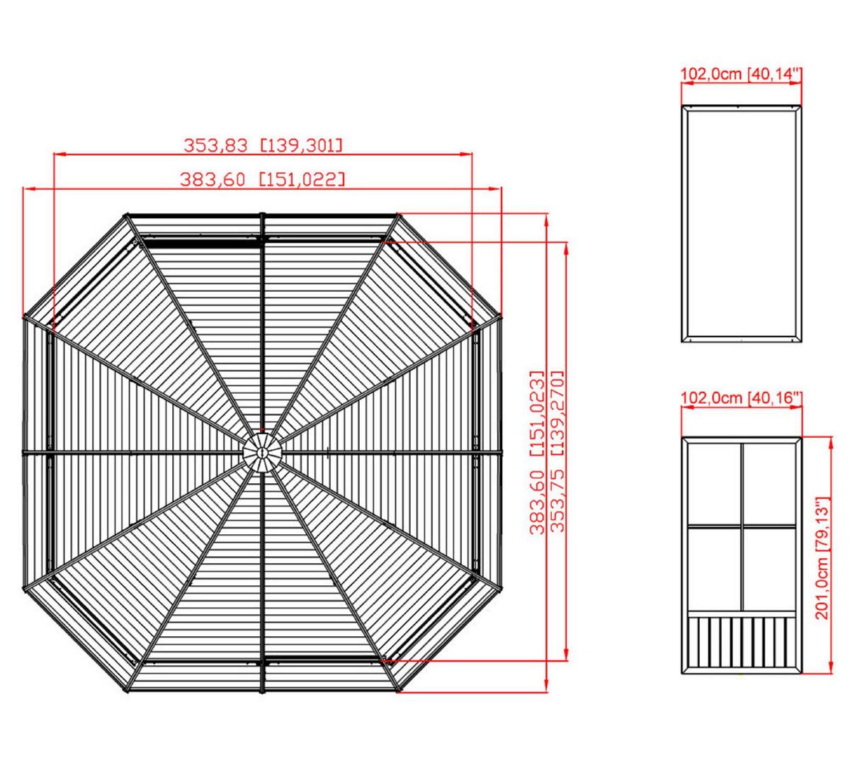 Pavillon Charleston 12x12 384x384 Wetterfest - Anthrazit, Basics, Metall (384/281/384cm)