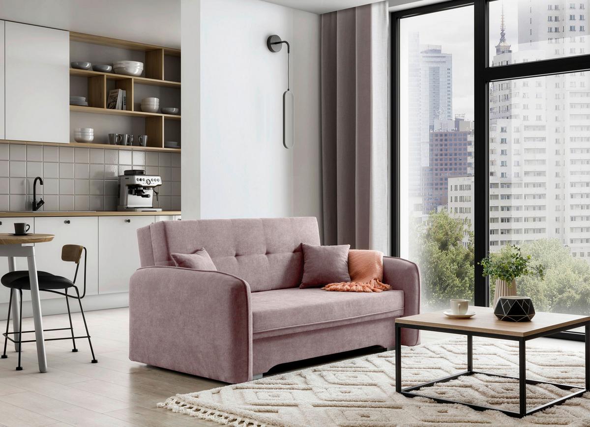 Schlafsofa Laine Rosa, B: 155 cm - Silberfarben/Rosa, Design, Textil (155/105/75cm) - MID.YOU