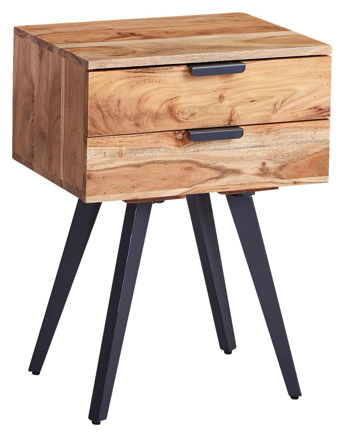 Nachtkästchen Akazie Echtholz/ Grau H: 65 Cm Wohnling - Grau/Akaziefarben, MODERN, Holz (47/65/35cm) - MID.YOU