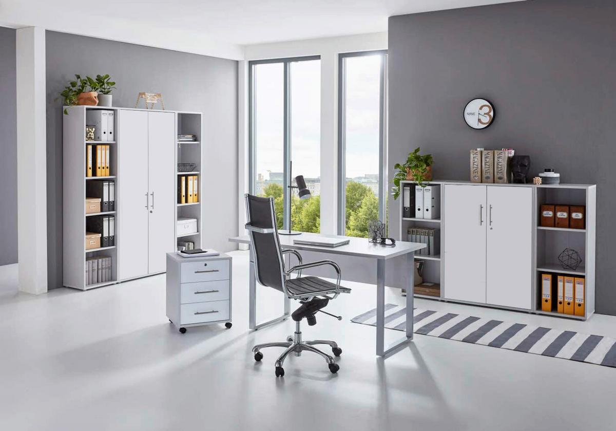 Büro Office Edition Grau/weiß - Weiß/Grau, MODERN, Holzwerkstoff/Metall - MID.YOU