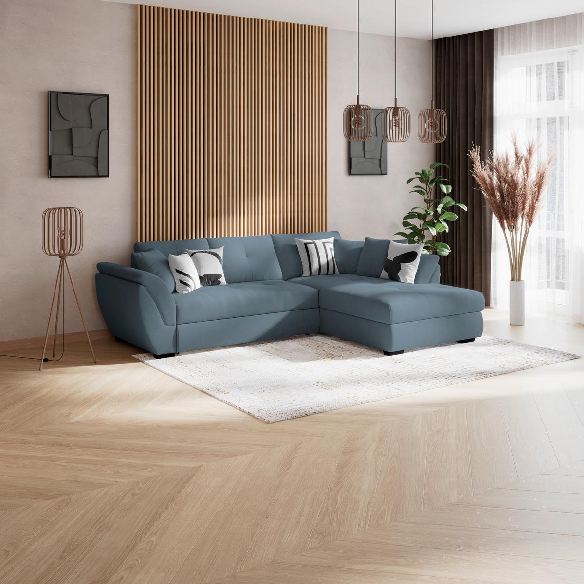 Rohová sedačka BERISSO, pravá, modrá - modrá/čierna, Konventionell, textil (278/187cm) - Ondega