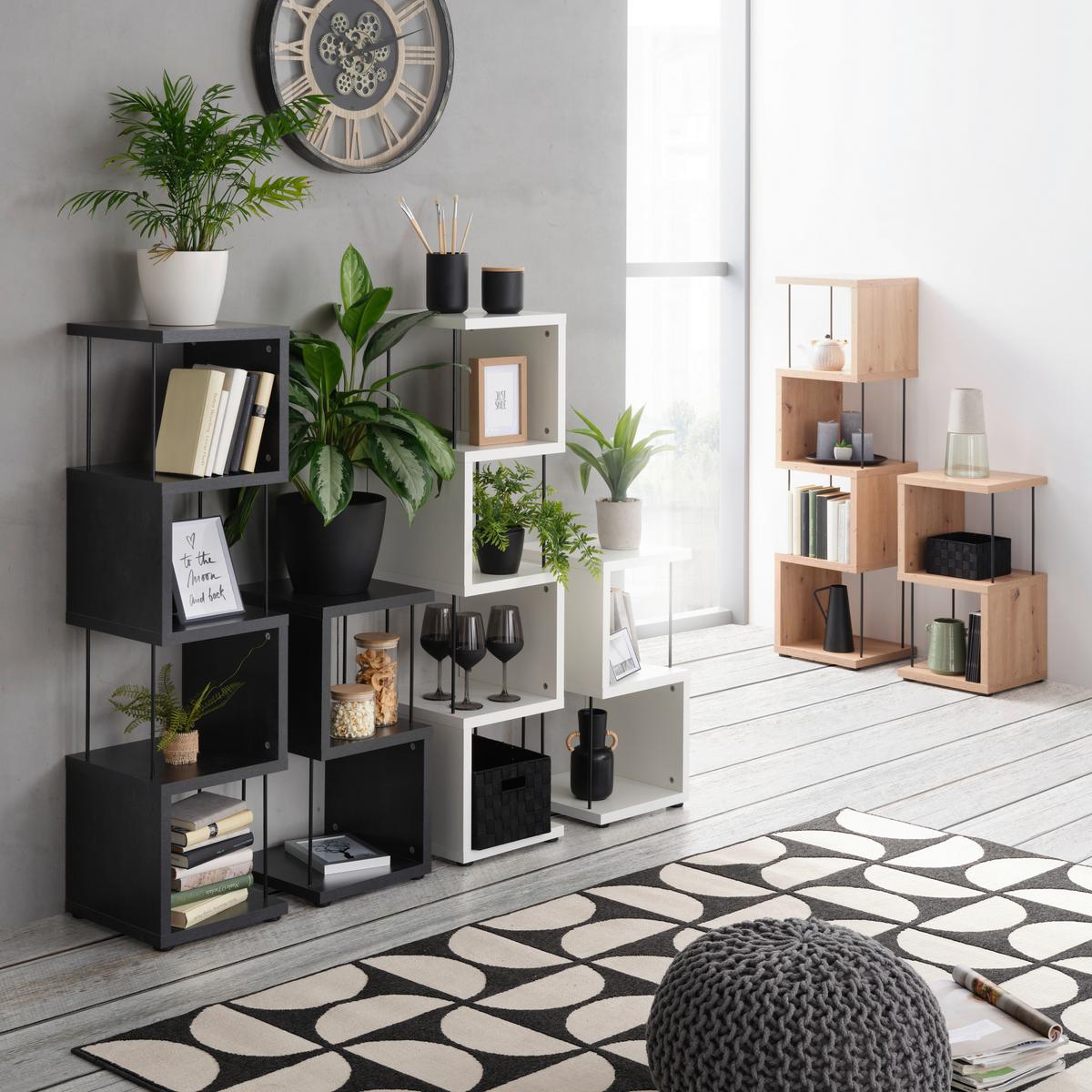 STOJACÍ REGÁL STICKS - čierna/farba duba, Modern, kompozitné drevo/plast (33/126/33cm) - Mömax