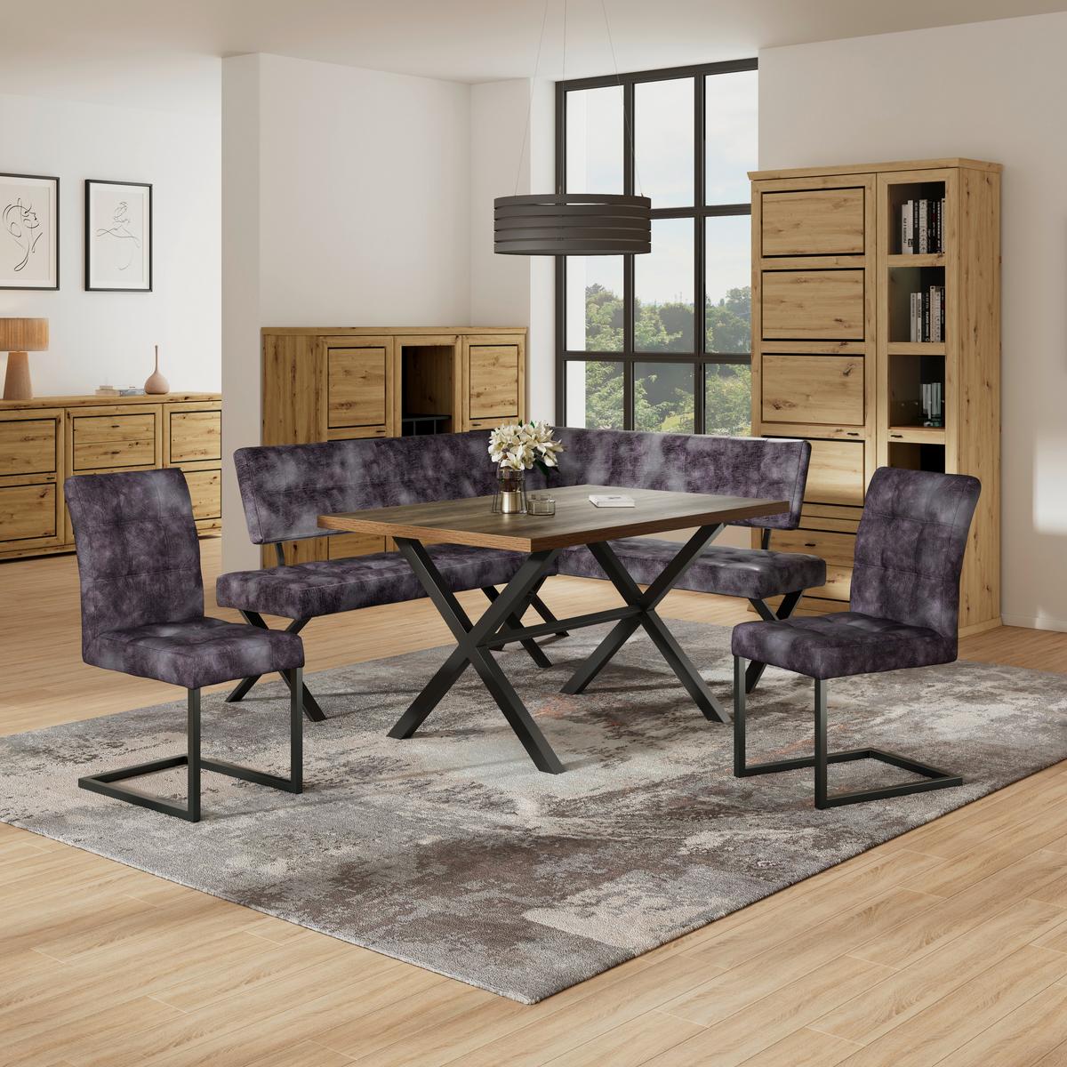 Eckbank Anthrazit Webstoff Donna 200x150 Cm - Anthrazit/Schwarz, MODERN, Textil/Metall (200/150cm)