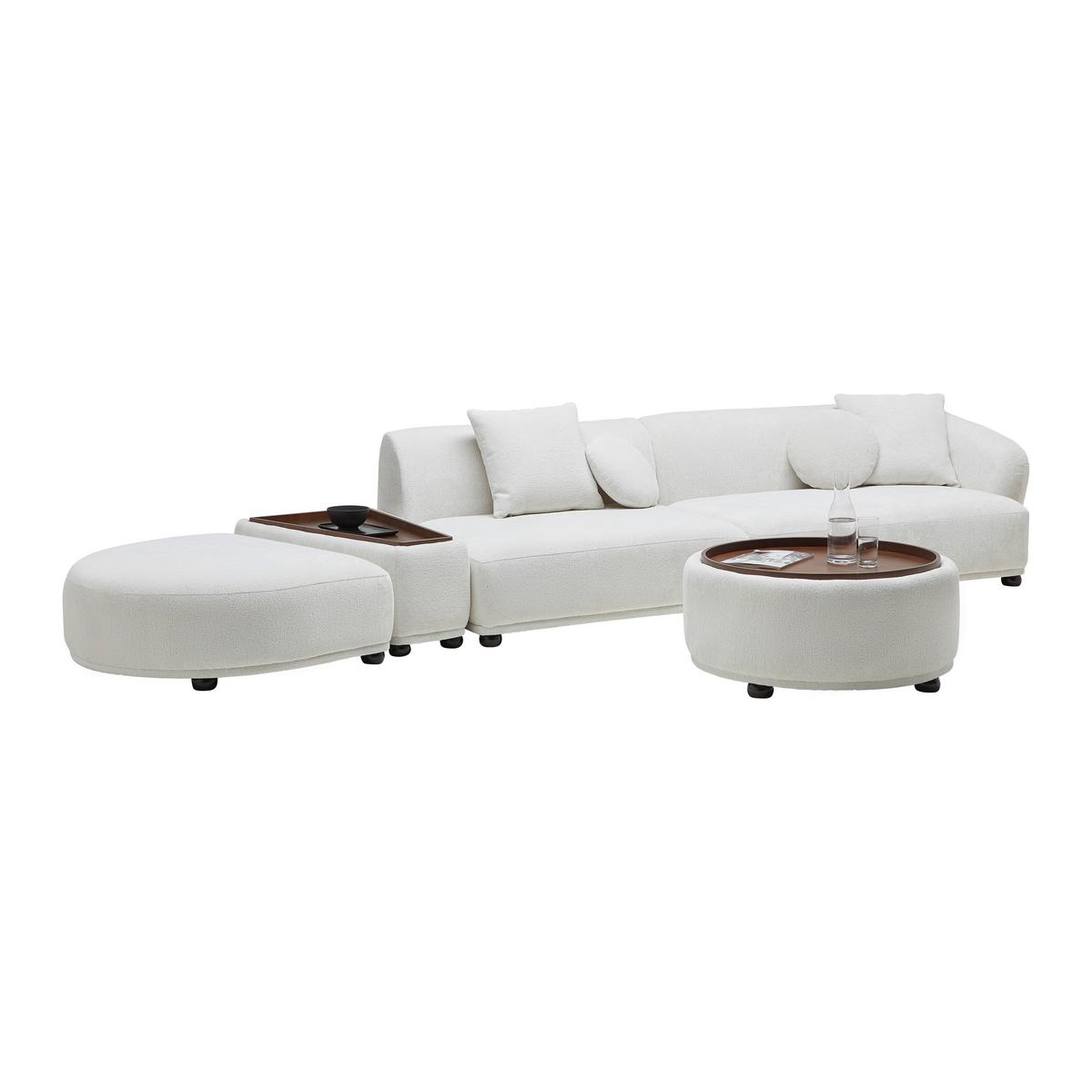 Sedací souprava KIRA, bílá barva - bílá/černá, Moderní, dřevo/textil (410/71/107cm) - Bessagi Home