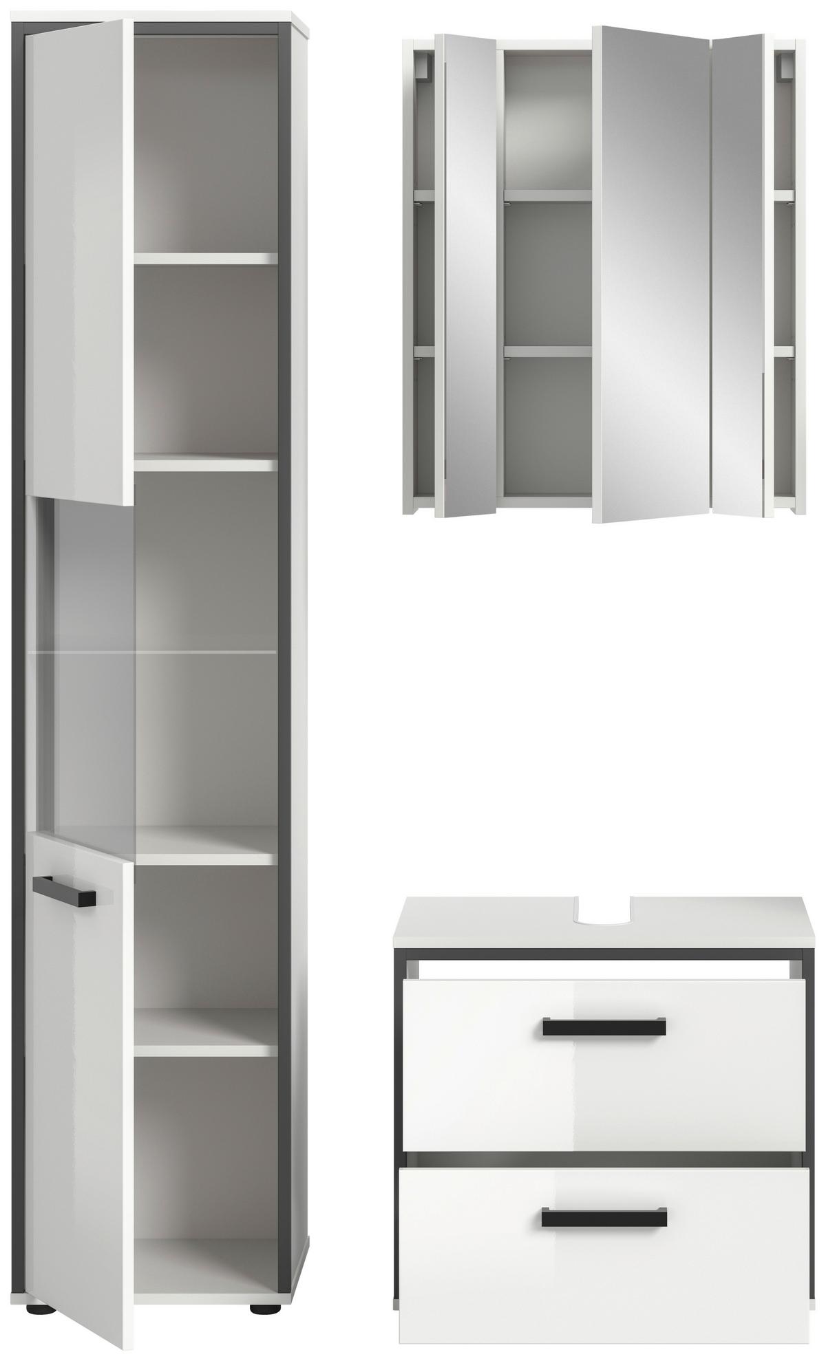 Badezimmer Schwarz/ Weiß K:100 Cm - Weiß Hochglanz/Schwarz, MODERN, Holzwerkstoff (100cm) - MID.YOU