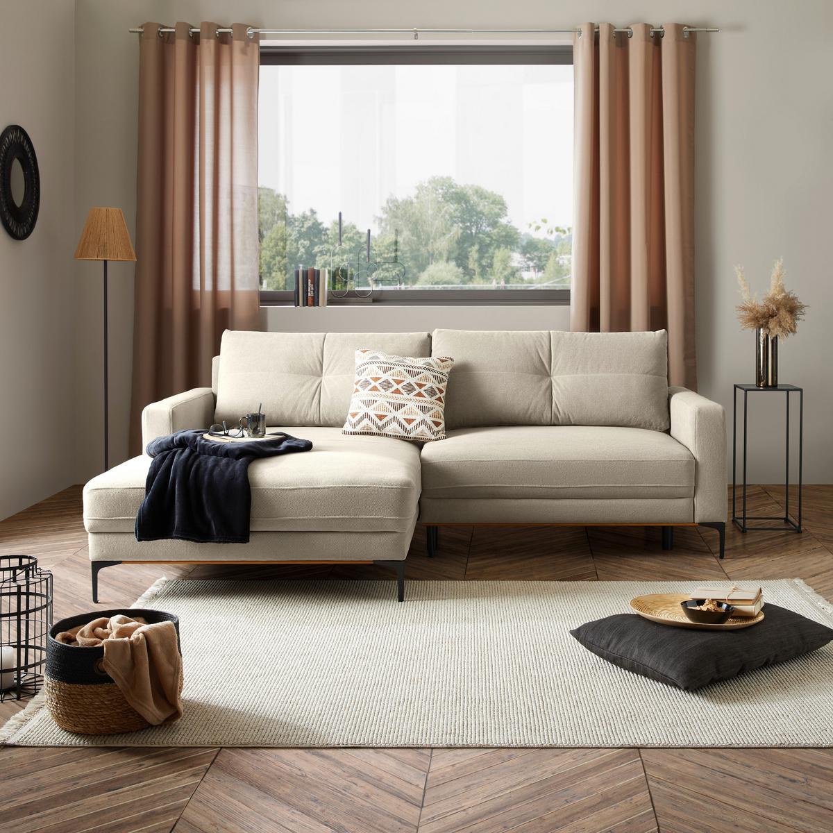 Ecksofa Bergamo - Schwarz/Sahara, MODERN, Textil (162/238cm) - Ondega