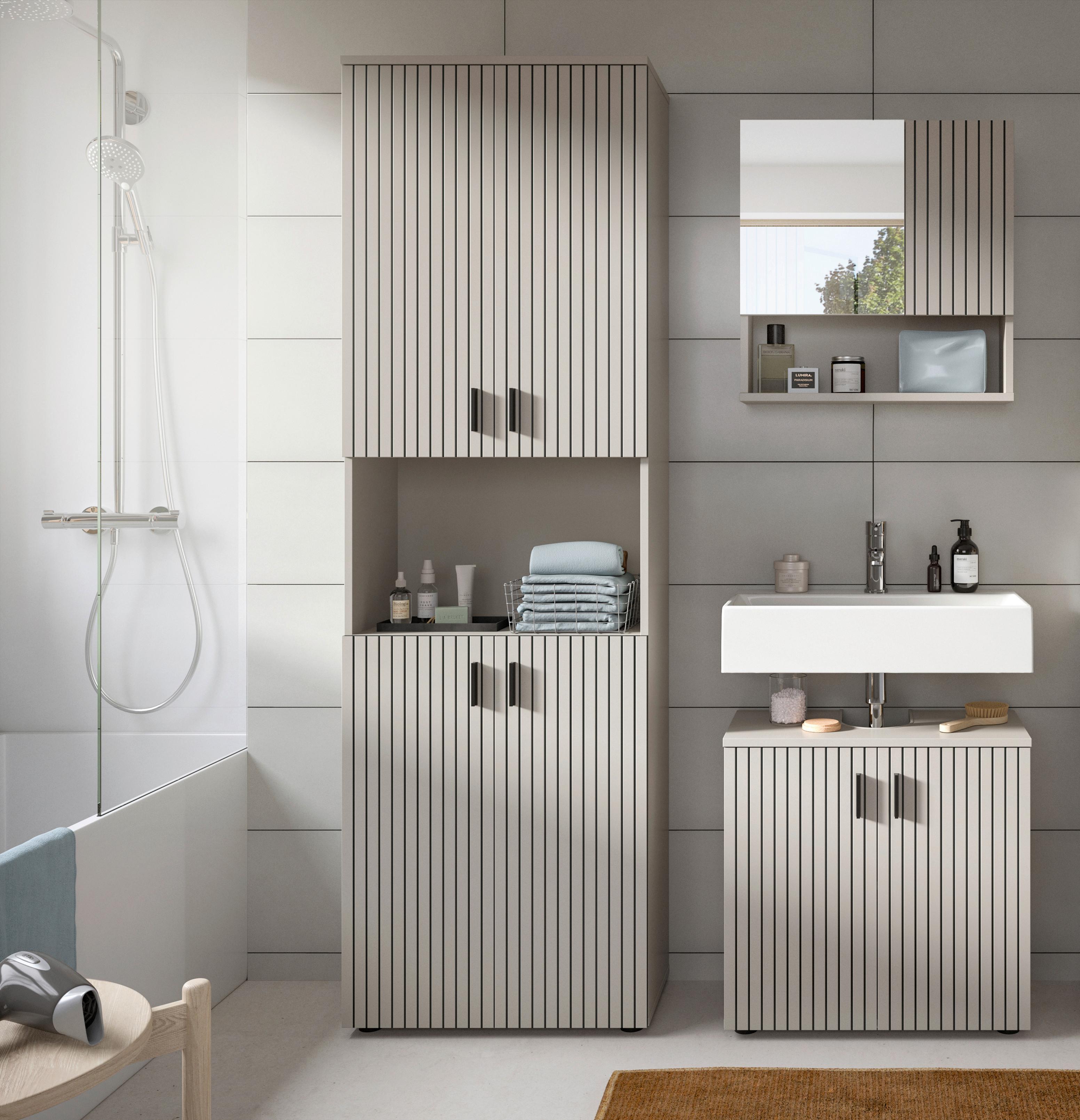 BADEZIMMER Mone Kaschmir B: 120cm - Kaschmir/Schwarz, Trend, Glas/Holzwerkstoff (120cm) - MID.YOU