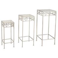 Blumensäule 3er-Set Mit Ablagefläche Metall Weiß Paula - Weiß, MODERN, Metall (30x70x30/25x60x25/20x50x20cm)