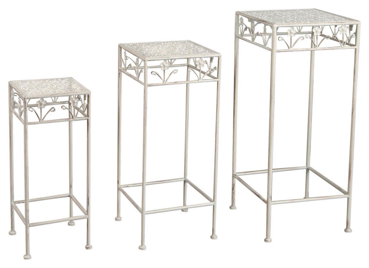 Blumensäule 3er-Set Mit Ablagefläche Metall Weiß Paula - Weiß, MODERN, Metall (30x70x30/25x60x25/20x50x20cm)