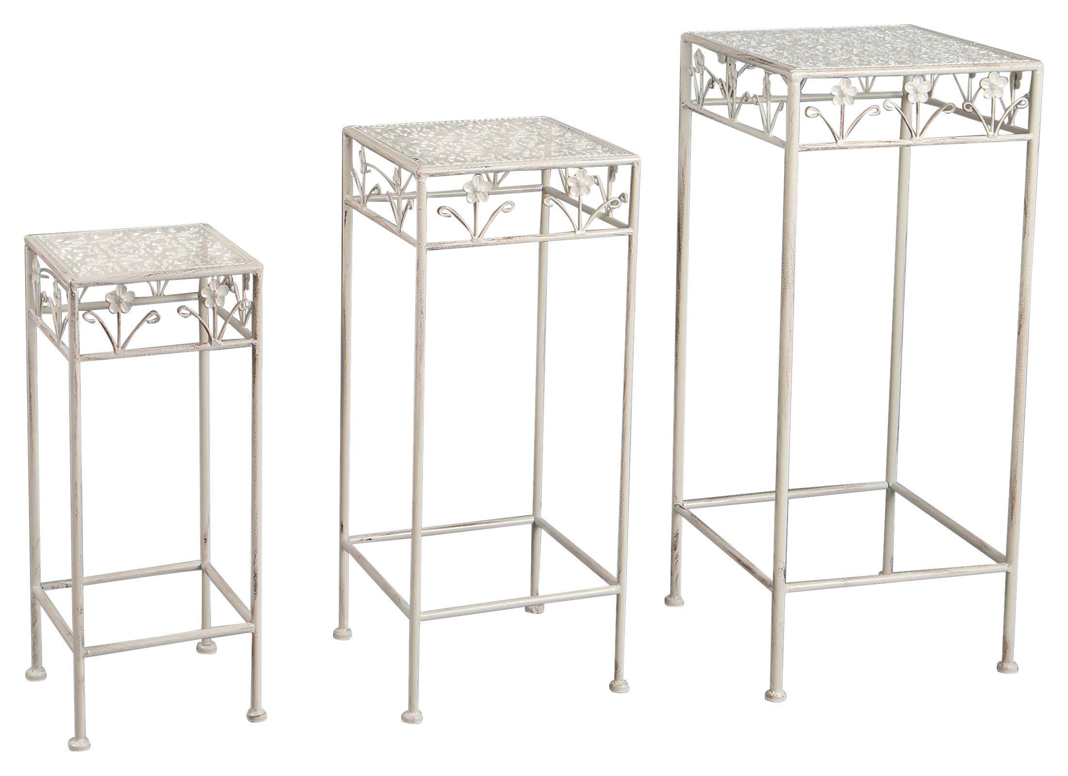 Blumensäule 3er-Set Mit Ablagefläche Metall Weiß Paula