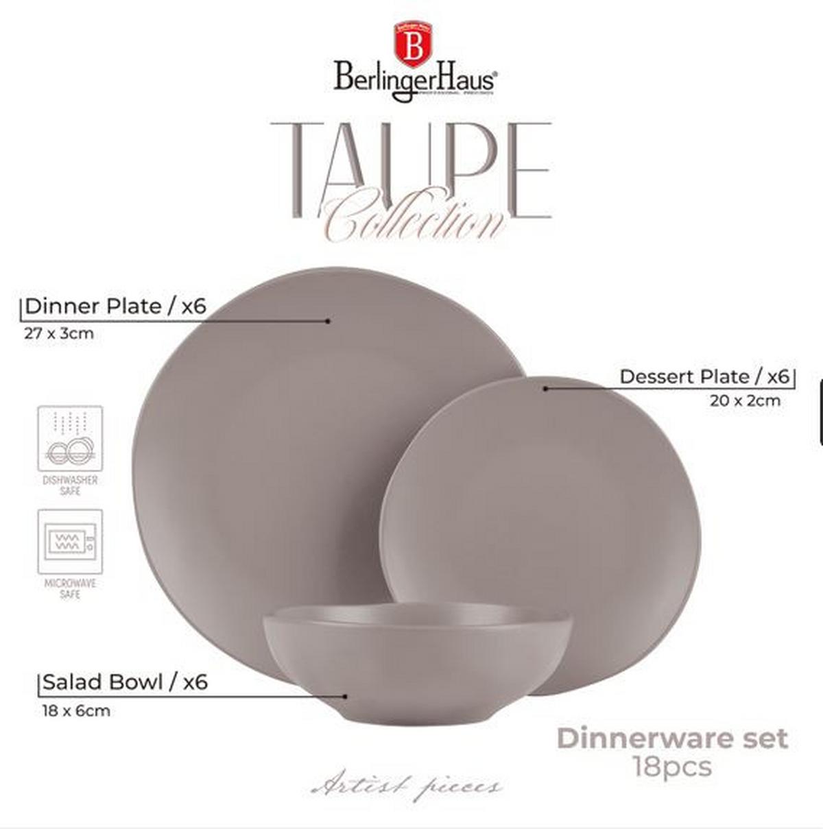 Tellerset Taupe, 18-Tlg. - Taupe, Basics, Keramik