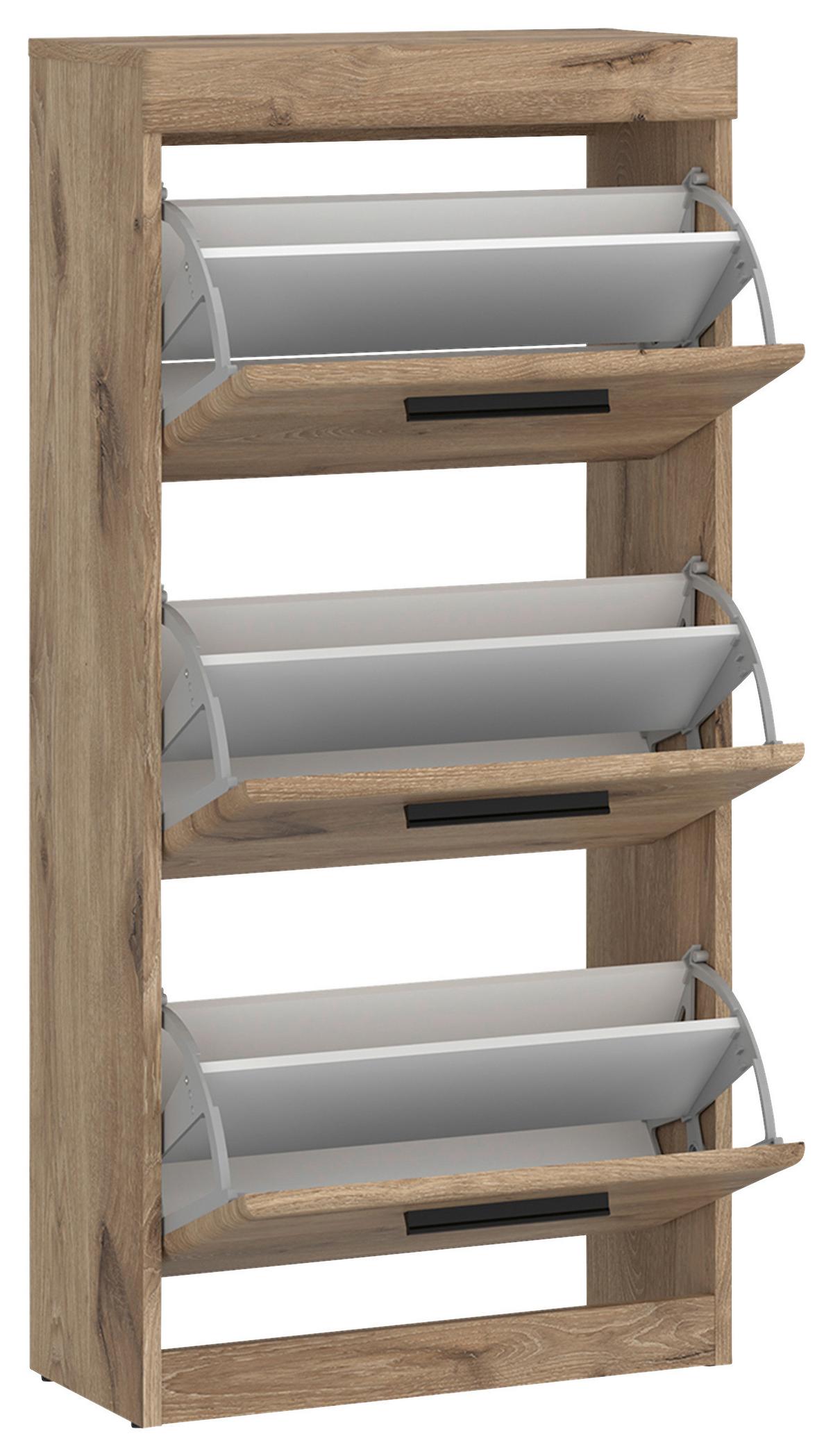 Schuhschrank Grano Eichefarben B: 53,9 Cm - Eichefarben/Schwarz, Trend, Holzwerkstoff (53,9/115,9/30,4cm)