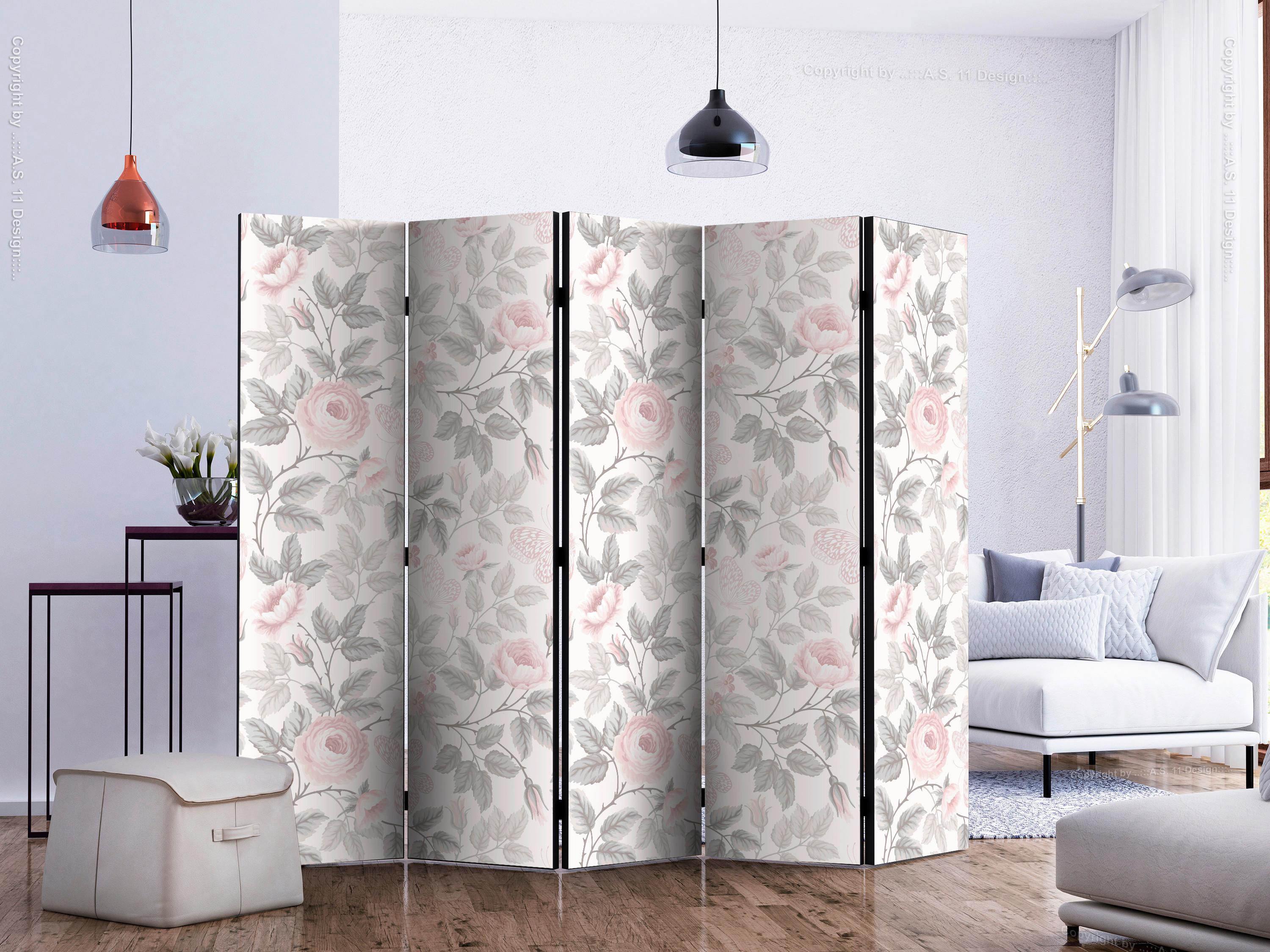 Paravent Pink Hellgrau B: 225 cm - Pink/Hellgrau, Basics, Holz/Textil (225/172/3cm) - artgeist