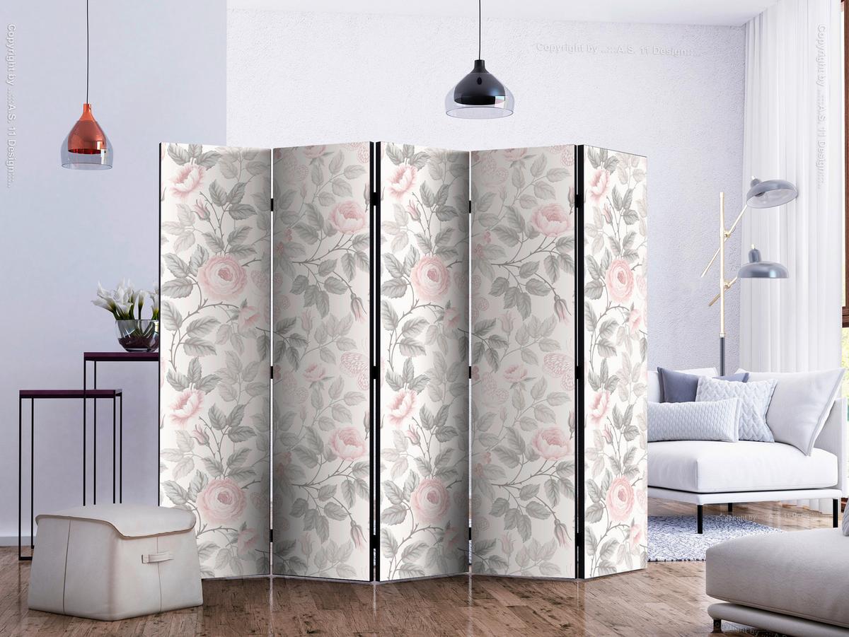 Paravent Pink Hellgrau B: 225 cm - Pink/Hellgrau, Basics, Holz/Textil (225/172/3cm) - artgeist