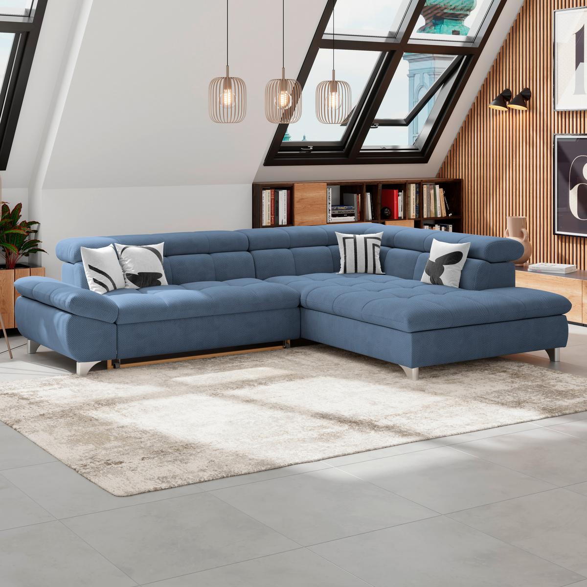 Ecksofa Gemini Dunkelblau, B: 312cm - Chromfarben/Dunkelblau, KONVENTIONELL, Textil (312/234cm)