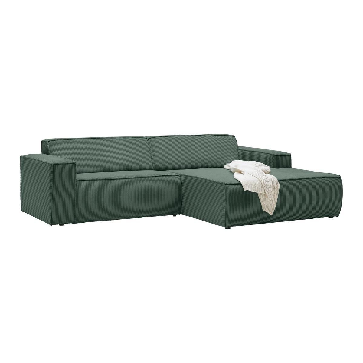 Rohová sedačka LOFT, pravá, tmavě zelený manšestr - černá/světle zelená, Moderní, textil/plast (265/75/172cm) - Mömax