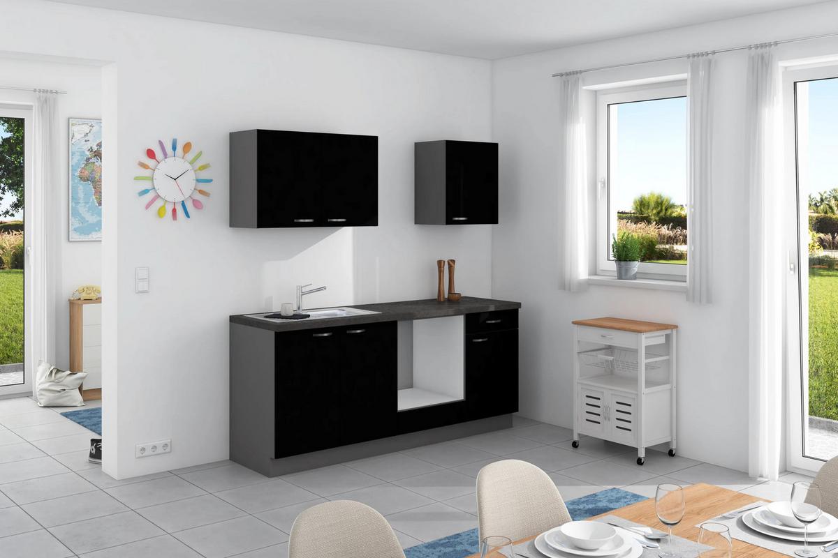 Küchenzeile Win ohne Geräte ohne Geräte B: 200 cm - Anthrazit/Schwarz, Design, Holzwerkstoff (200cm) - Express