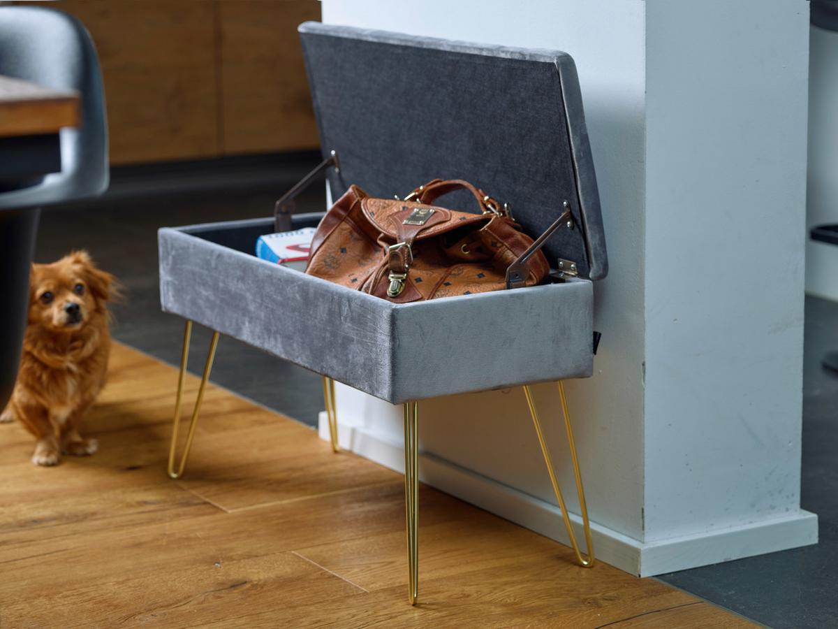 Hockerbank Scarlett Vlies Grau H: 42 cm inkl. Stauraum - Goldfarben/Grau, Design, Textil (75/42/30cm) - Echtwerk