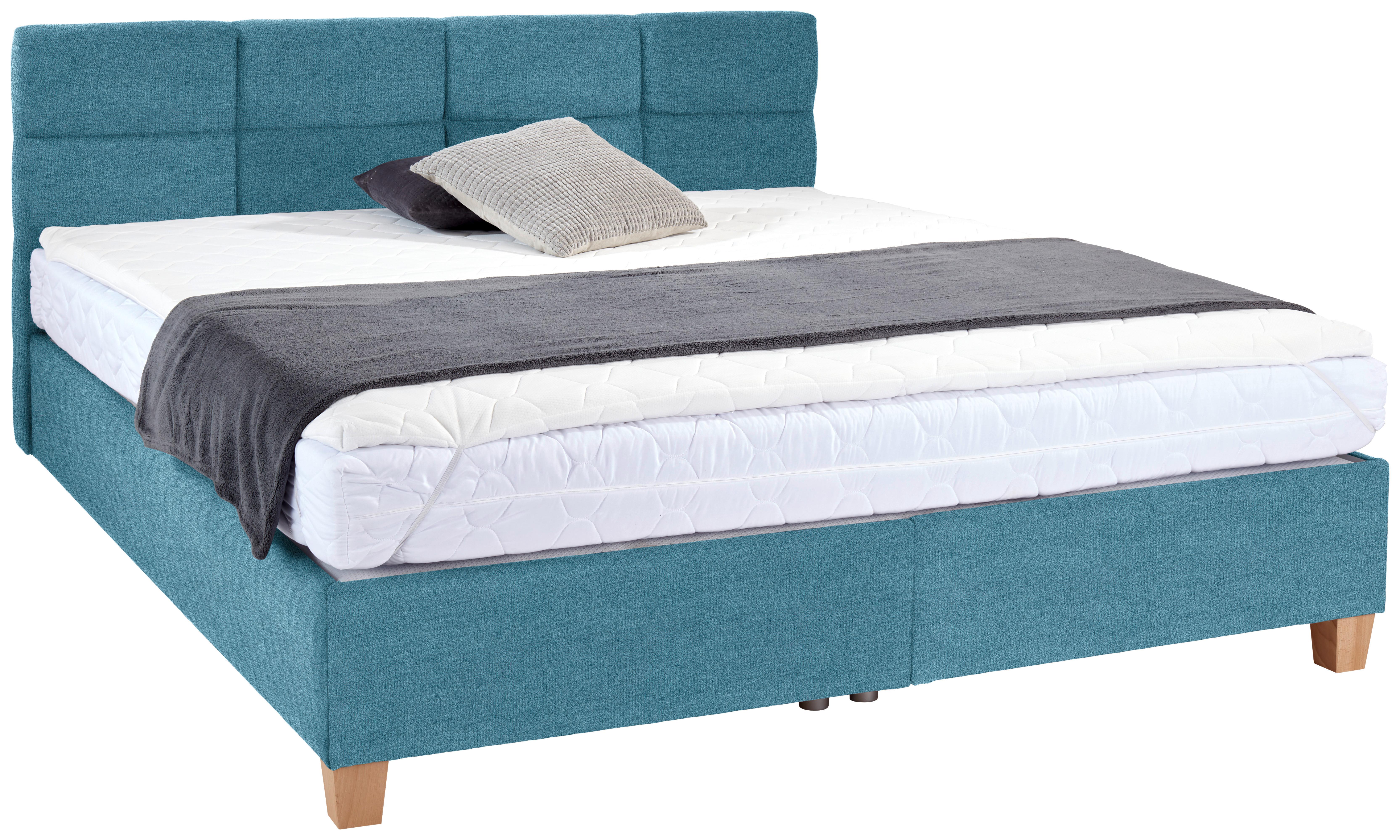 Polsterbett mit Bettkasten 180x200 Bellagio Blau - Blau/Buchefarben, KONVENTIONELL, Holz/Textil (180/200cm)