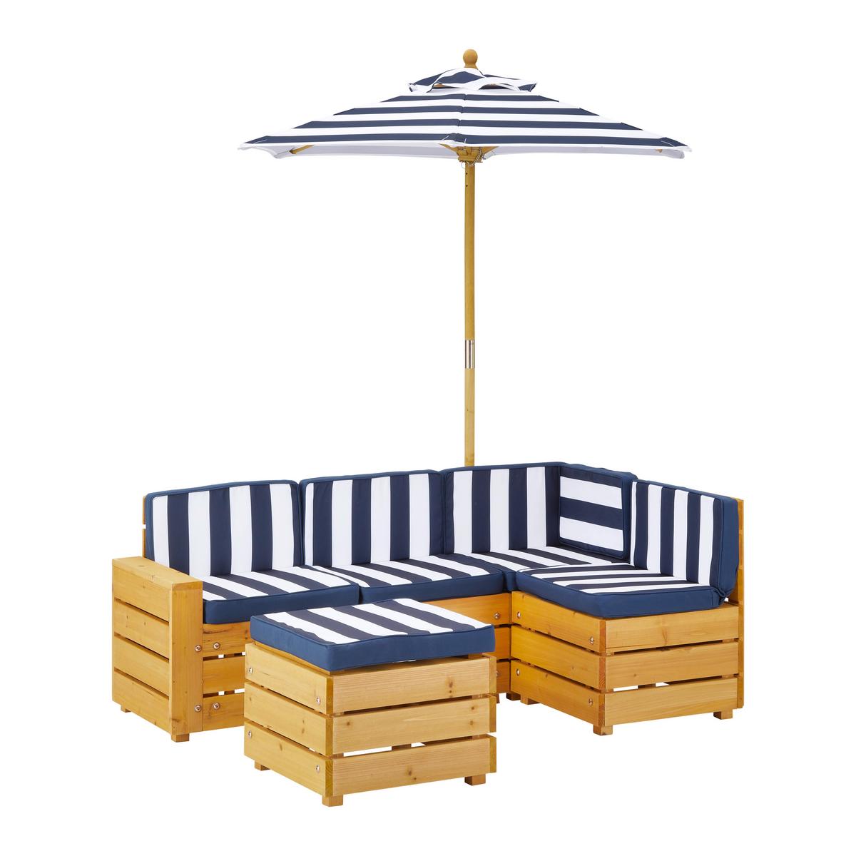 Dětská záhradní sada DAISY modrá/bílá - bílá/modrá, Moderní, dřevo/textil (116/47,5/73,5cm) - Bessagi Kids