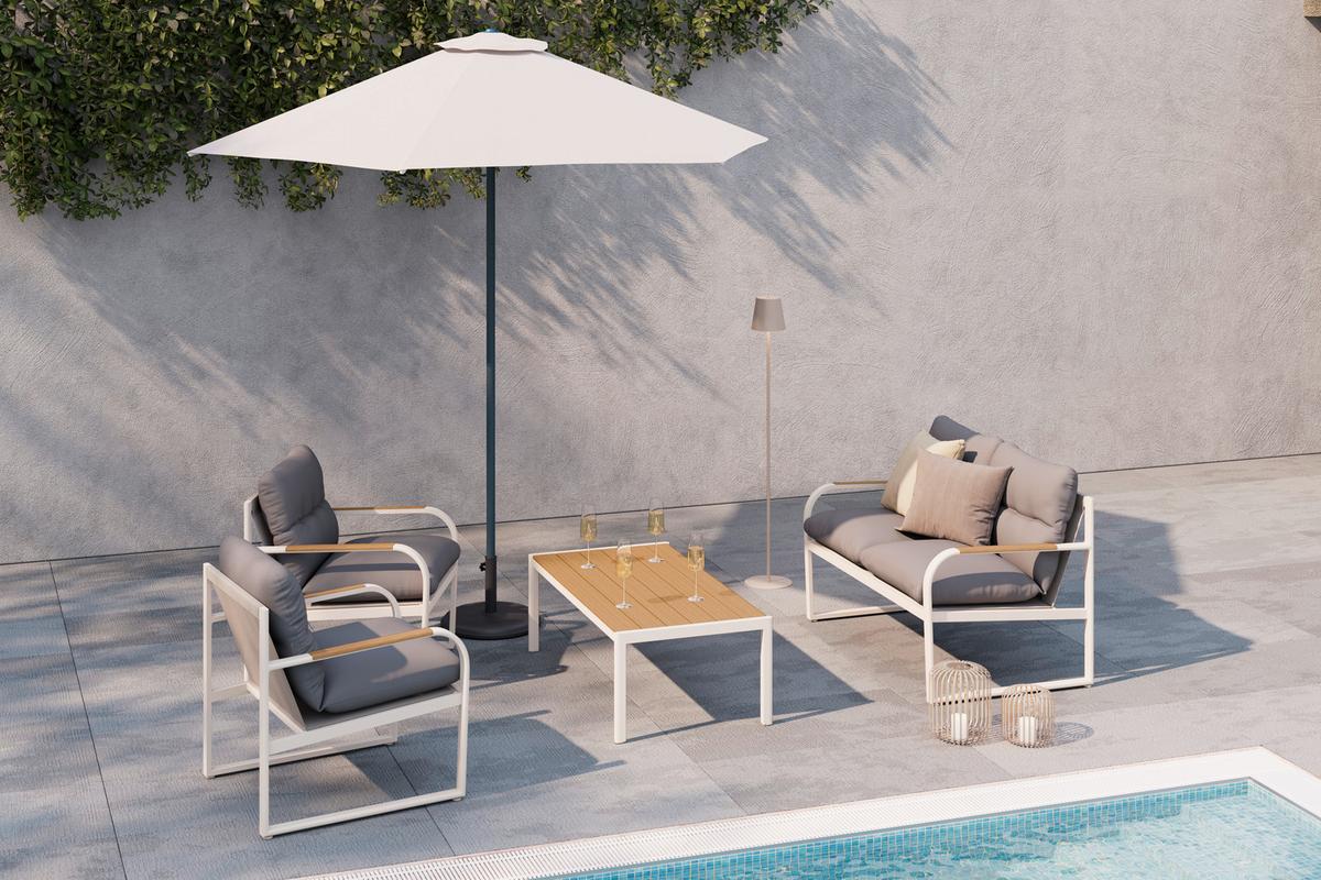 TERASOVÁ SEDACÍ SOUPRAVA FLORENZ 1 - barvy teak/světle šedá, Moderní, kov/textil - Mömax