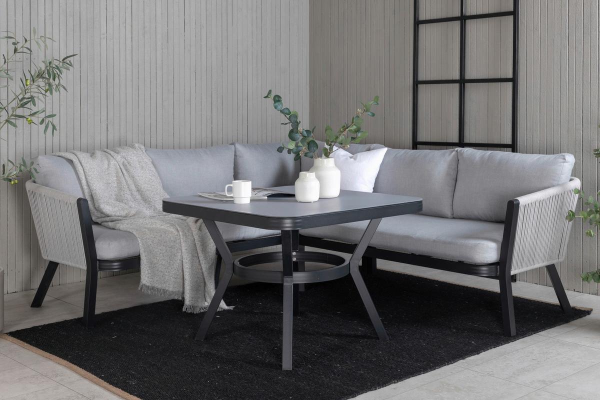 Loungegarnitur Virya - Schwarz/Grau, KONVENTIONELL, Textil/Metall - Gardenson