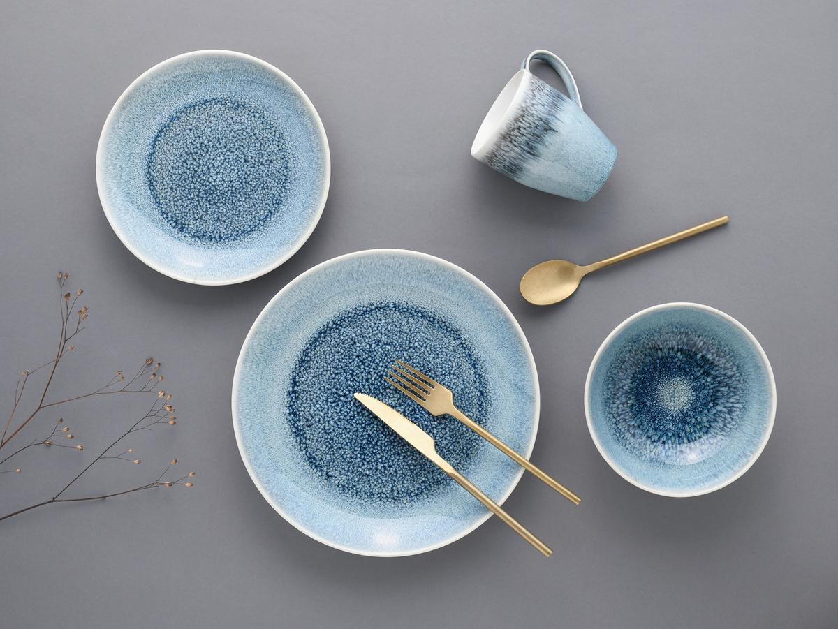 Kombiservice Caldera Hellblau, Weiß 8--Teilig - Weiß/Hellblau, Basics, Keramik - Creatable