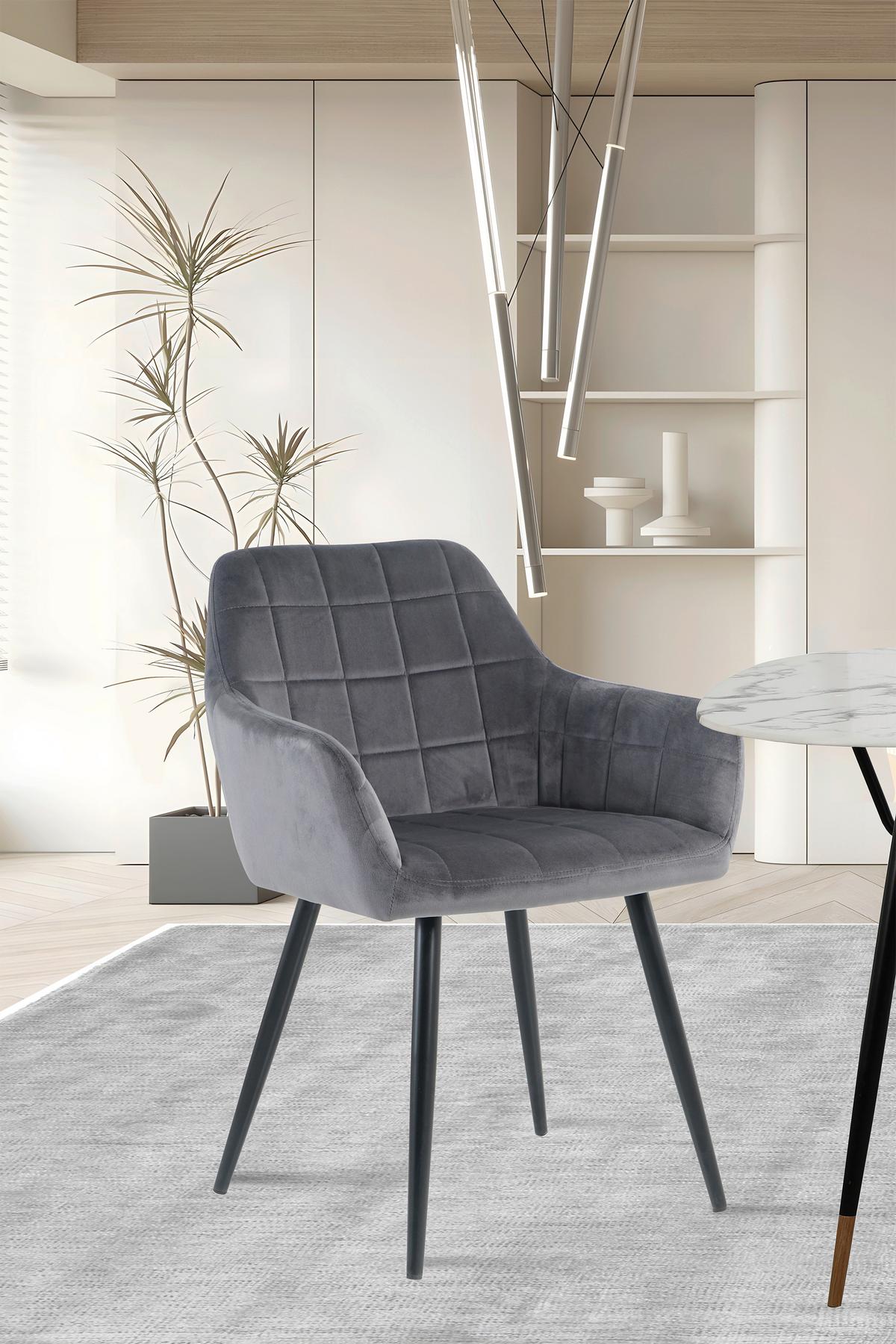 Armlehnstuhl-set Samt Anthrazit, B: 59cm - Anthrazit/Schwarz, Design, Textil/Metall (59/83/62cm) - Livetastic