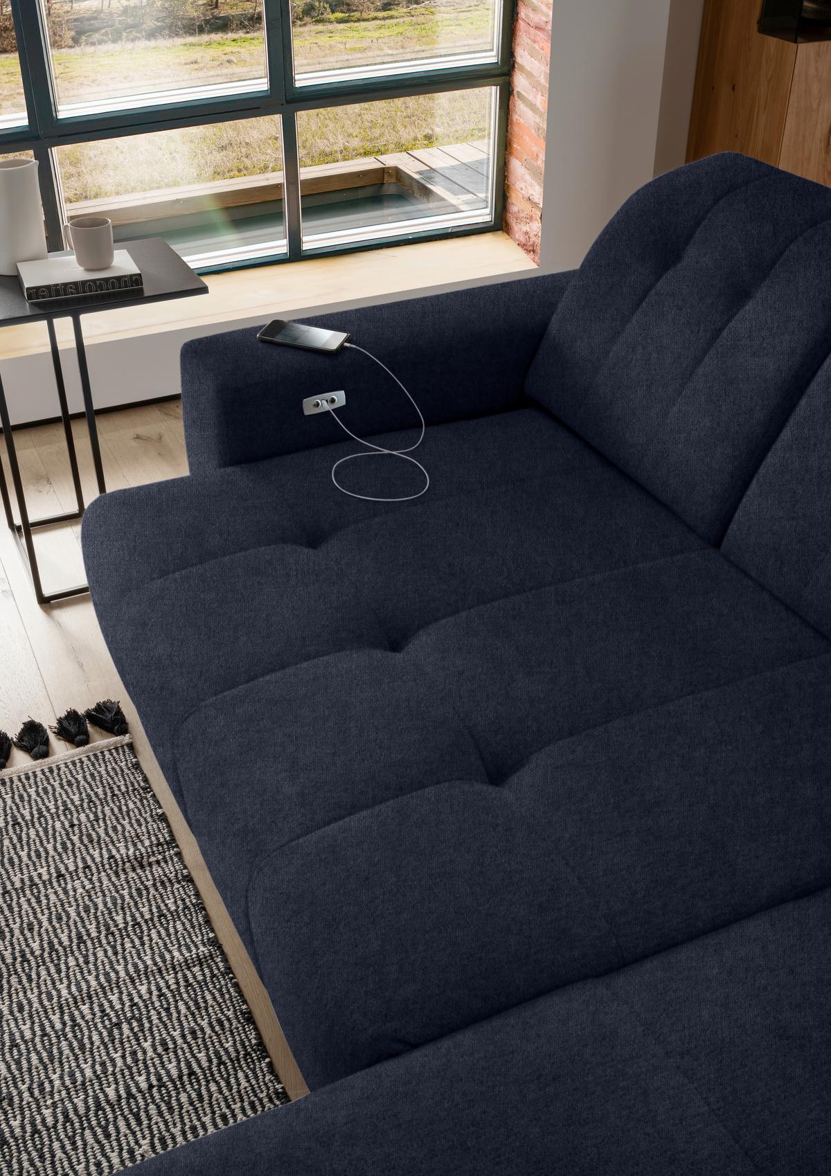 Ecksofa Mit Usb Anschluss Sano, Dunkelblau,s: 258x180 Cm - Schwarz/Dunkelblau, MODERN, Textil (258/180cm) - Livetastic
