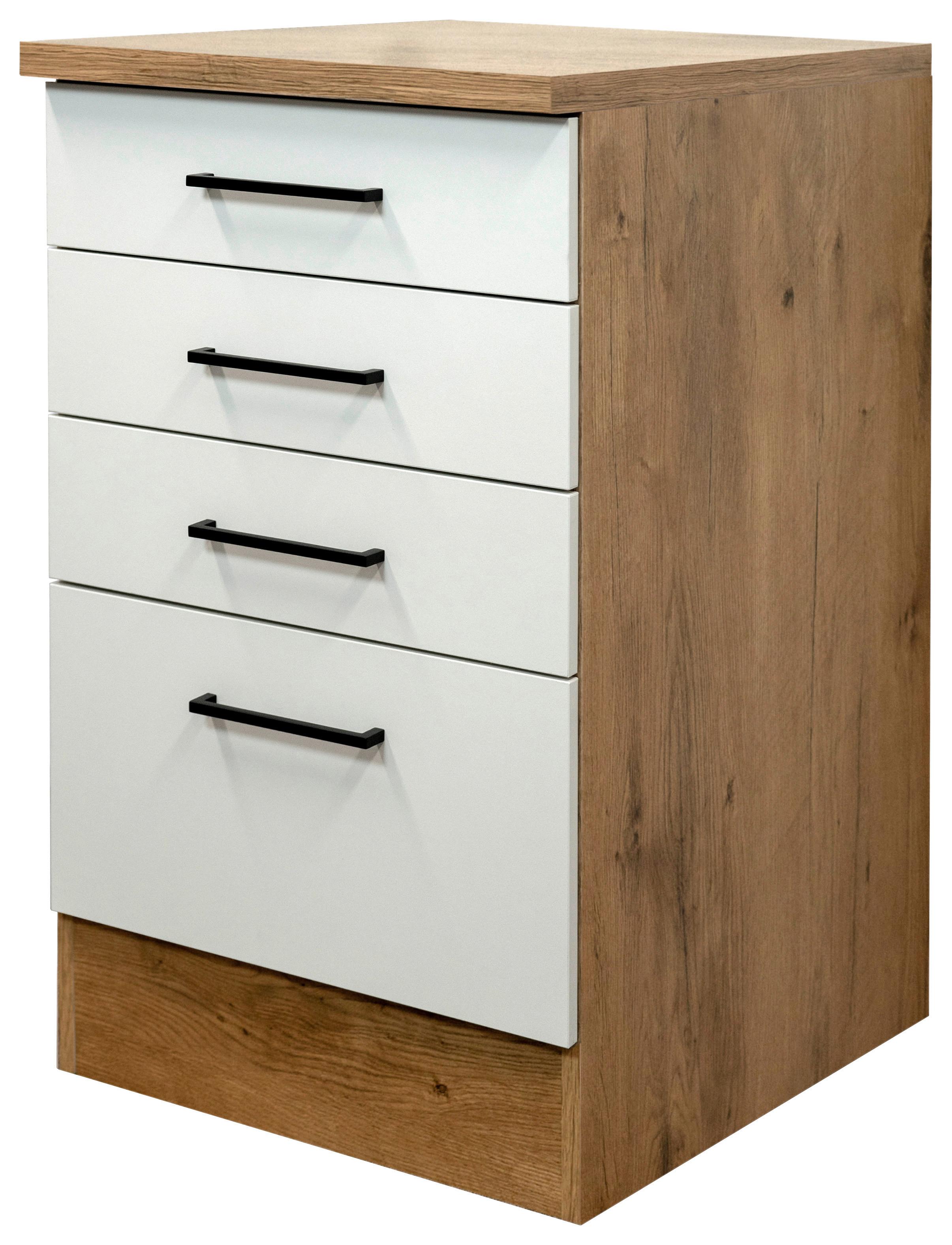 Spodní skříňka se zásuvkami AVILA - barvy dubu/černá, Konvenční, kov/kompozitní dřevo (50/85/57cm) - FlexWell