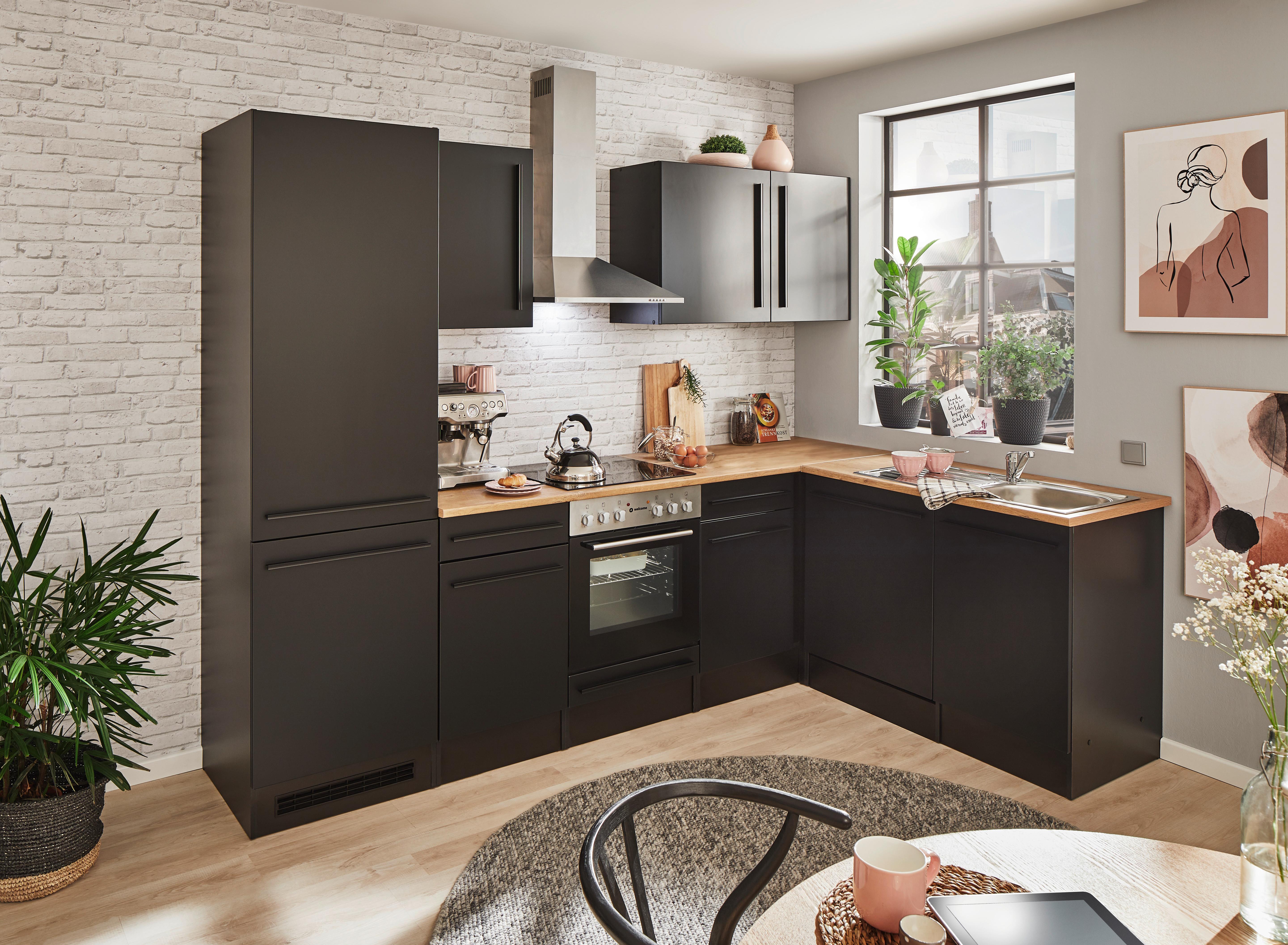 Eckküche Jazz 8 280 Schwarz S: 280x175 cm - Eichefarben/Schwarz, LIFESTYLE, Holzwerkstoff (280/175cm) - MID.YOU