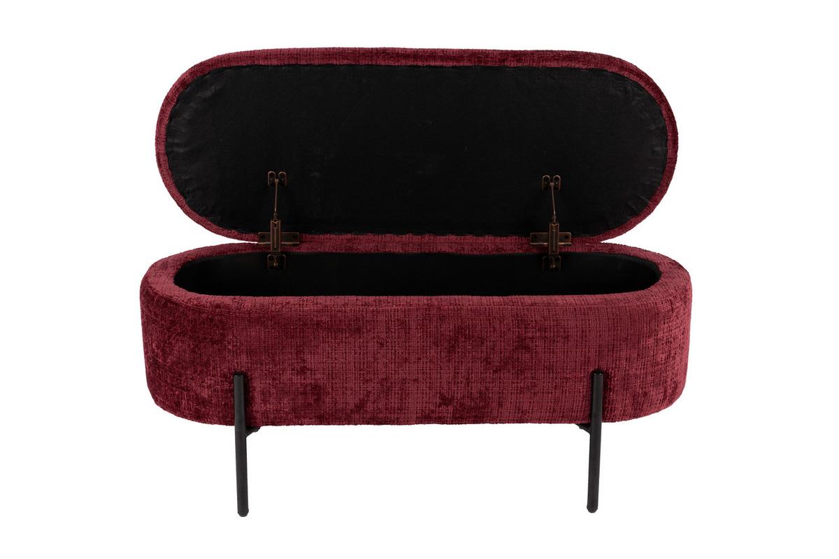 Hockerbank Carla Dunkelrot, L: 95 cm - Schwarz/Dunkelrot, Design, Textil/Metall (95/36/43cm)