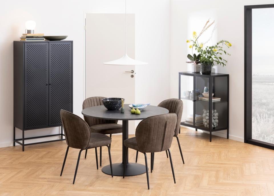 Jedálenský stôl potlač mramor 110cm - čierna, Design, kov/kompozitné drevo (110/74cm)