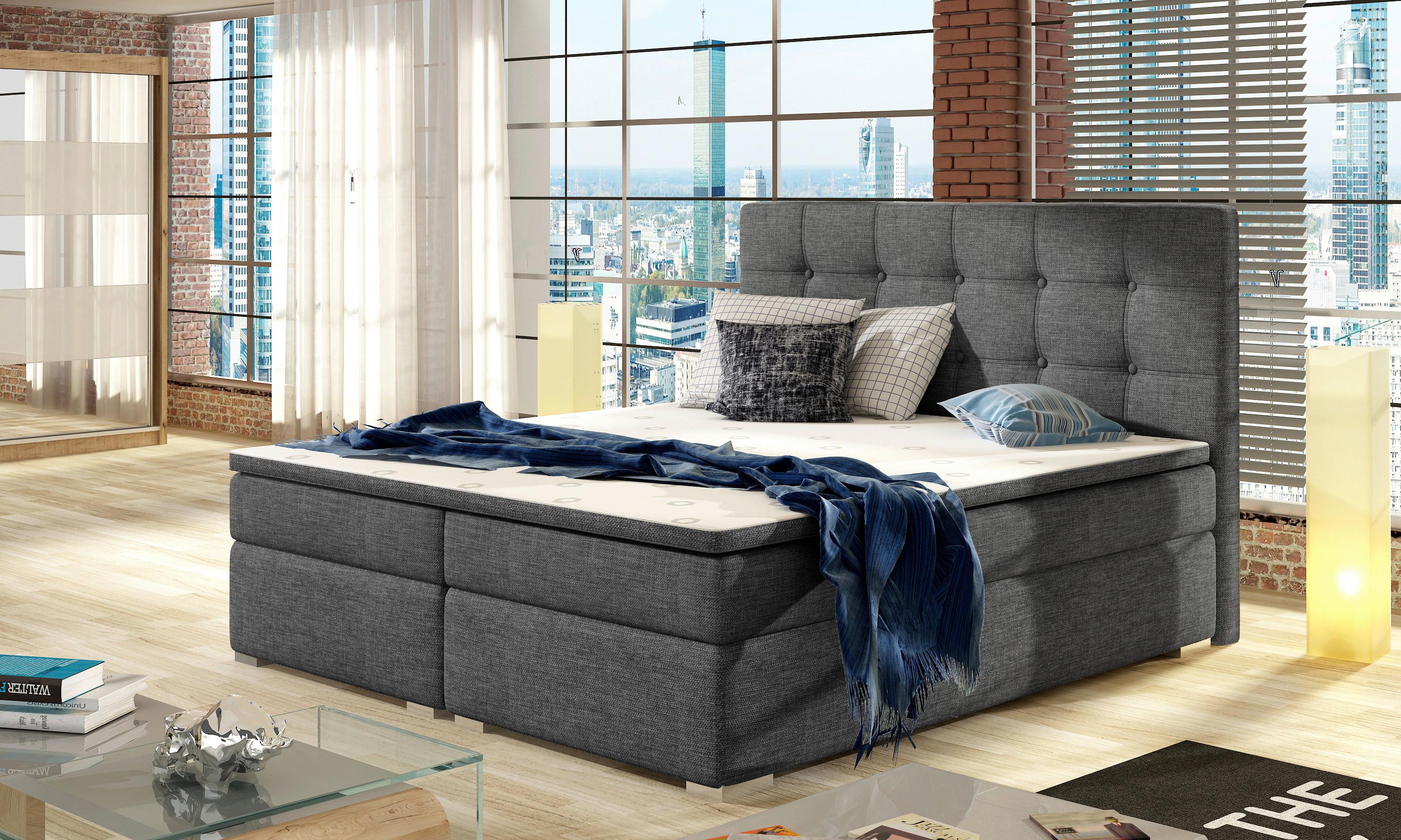 Boxbett Inez Grau Lf: 180x200 cm - Silberfarben/Grau, MODERN, Textil (180/200cm) - MID.YOU