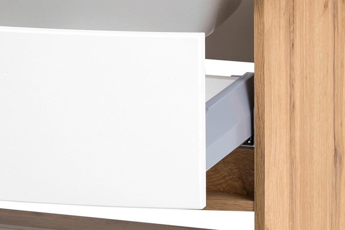 Waschbecken mit Unterschrank Kopenhagen B: 80 cm Weiß - Eichefarben/Weiß, KONVENTIONELL, Glas/Holzwerkstoff (80cm) - Held