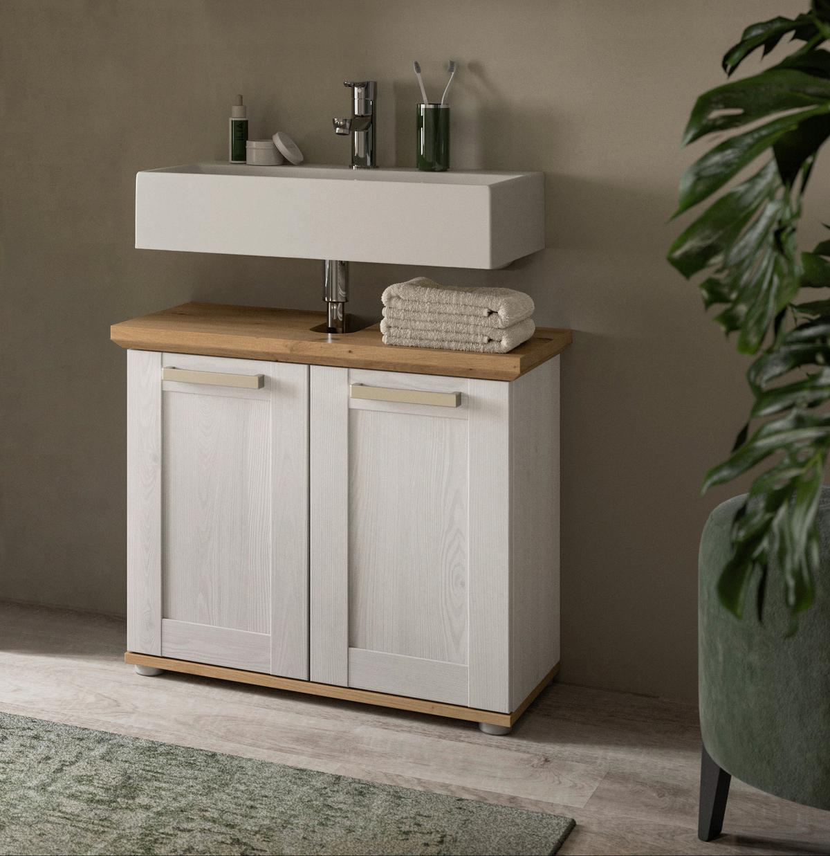 WASCHBECKENUNTERSCHRANK Lärchefarben/Eiche D. B: 69cm - Silberfarben/Lärchefarben, Trend, Holzwerkstoff (69/59/34cm) - MID.YOU