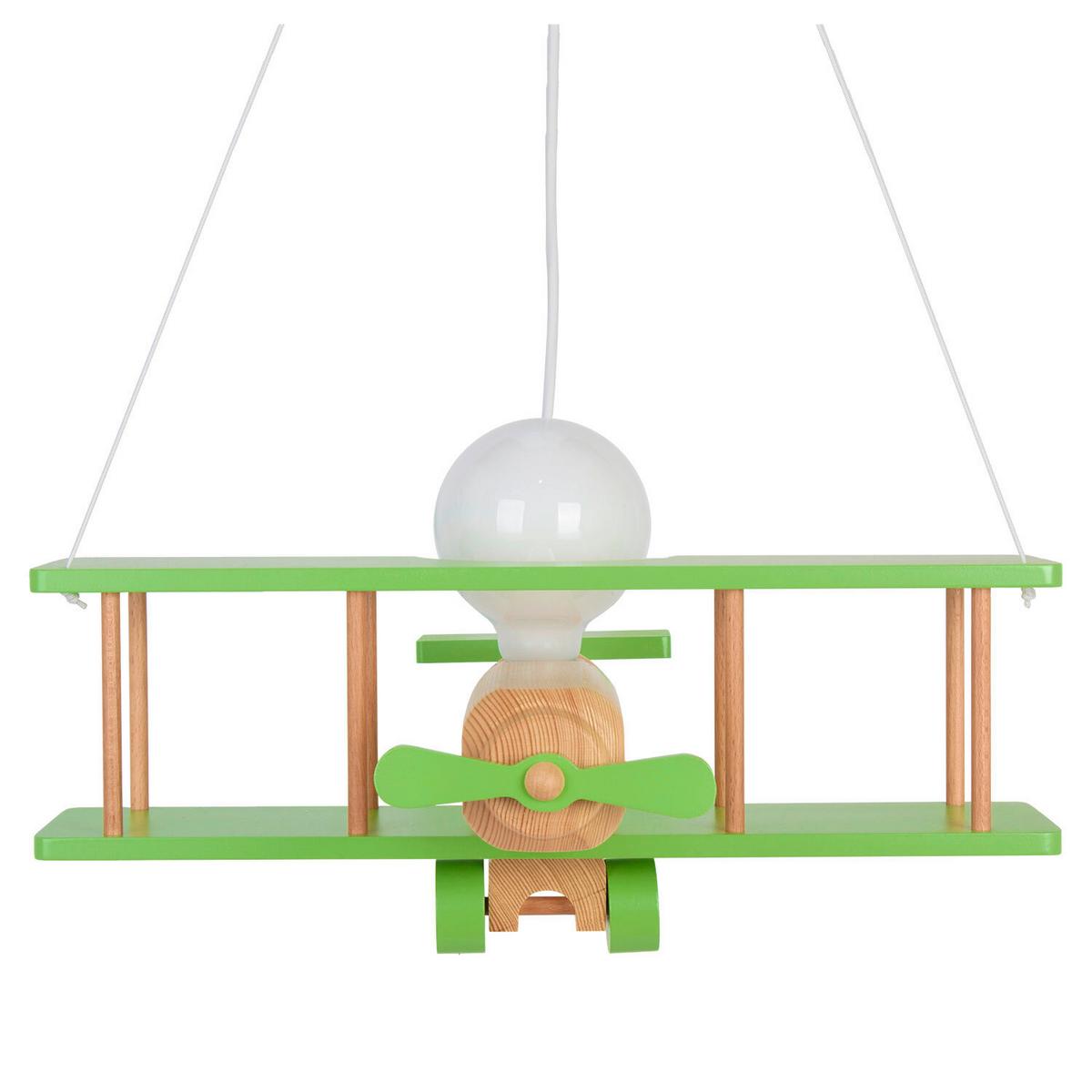 Kinderhängeleuchte Flugzeug H: 75 cm 1-Flammig - Naturfarben/Grün, KONVENTIONELL, Holz (42/45/75cm)
