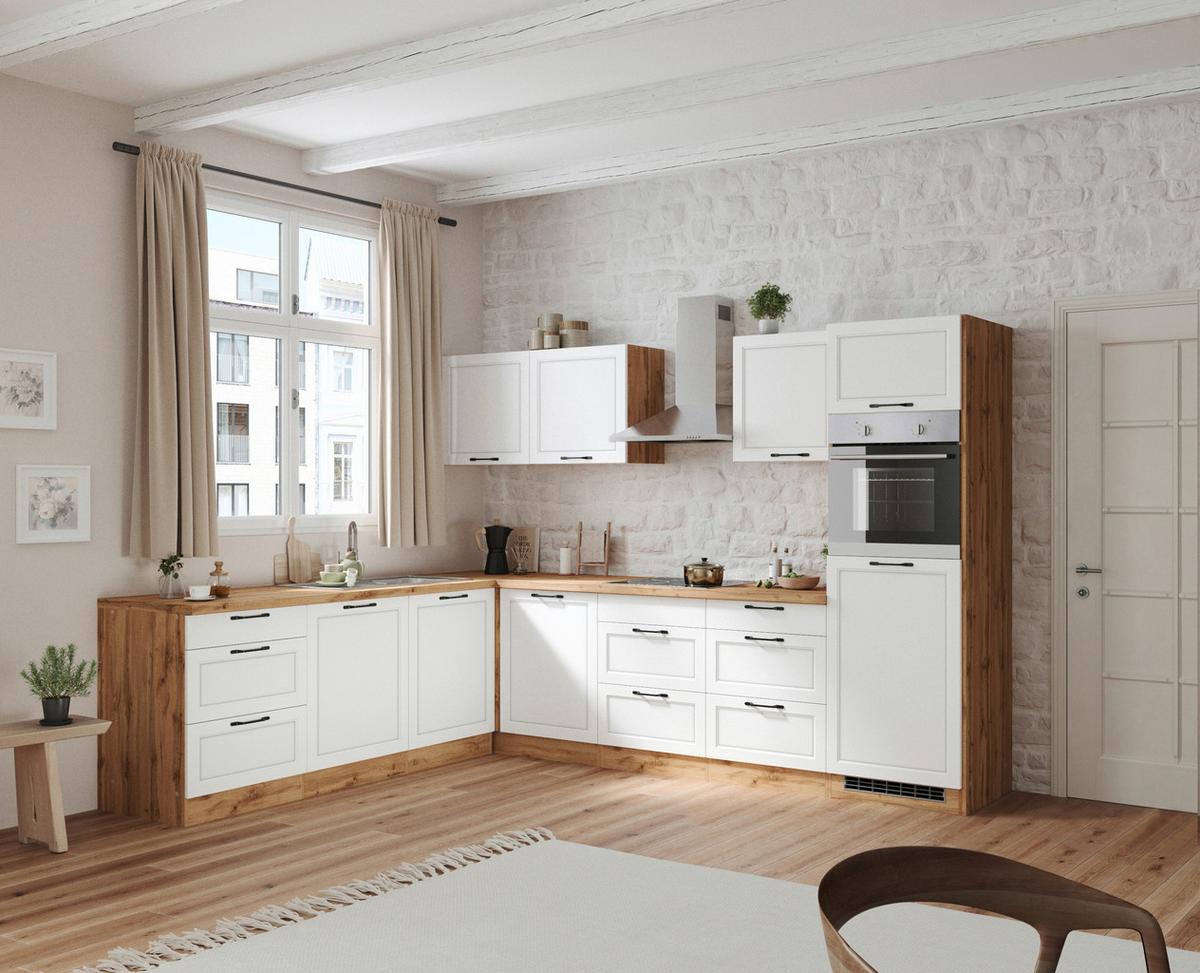 Eckküche Meran ohne Geräte 240x300 cm Weiß/Eiche Dekor - Eiche Wotan/Weiß, LIFESTYLE, Holzwerkstoff (240/300cm) - Held