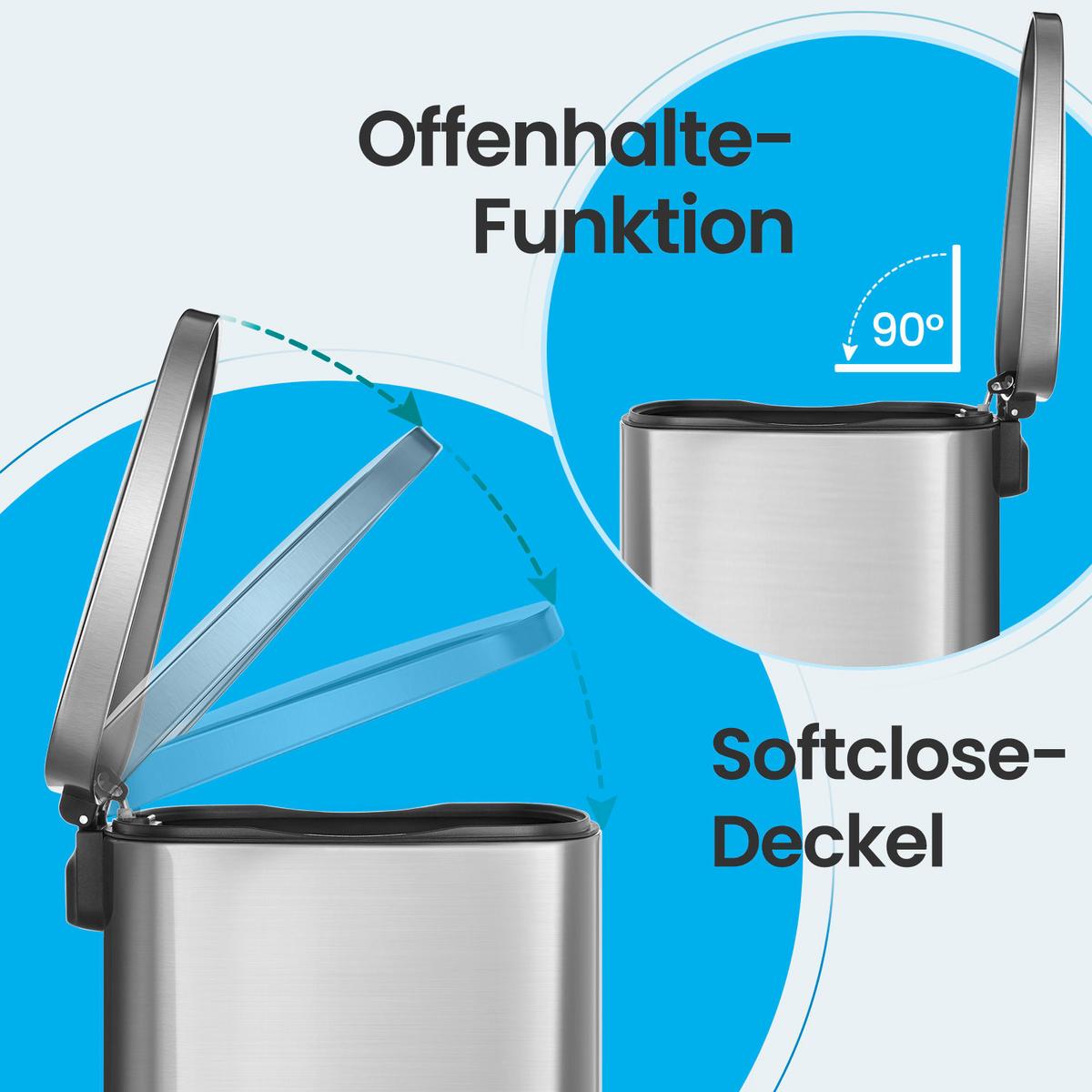 Abfallsammler Edelstahlfarben B: 43,2 cm - Edelstahlfarben/Schwarz, Basics, Kunststoff/Metall (43,2/63,2/37cm)