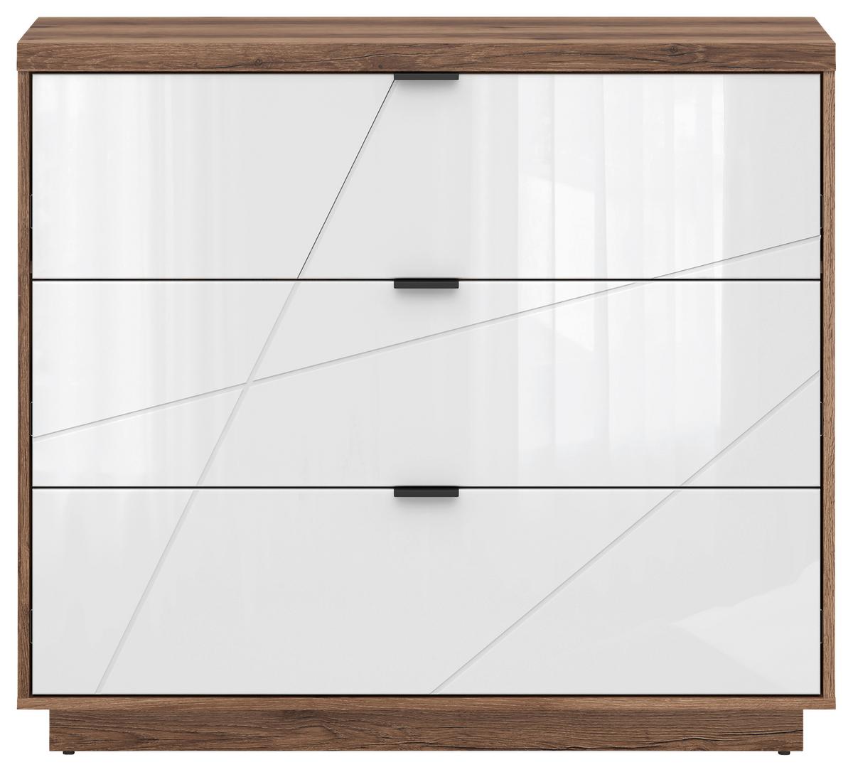 Kommode 106 cm Forn Chest Of Drawers, Eiche Dekor - Eichefarben/Weiß Hochglanz, Design, Holzwerkstoff (106/93/42,5cm)